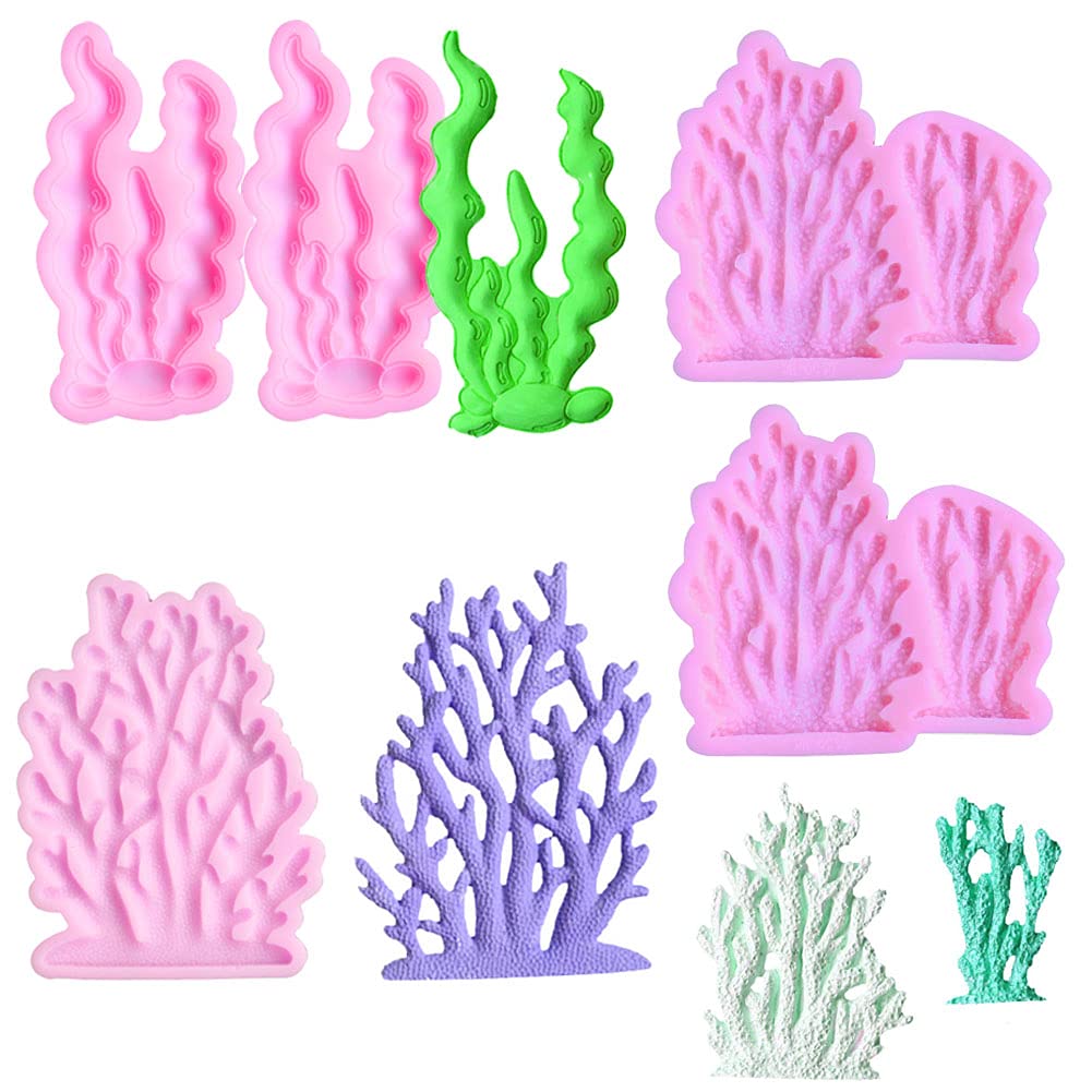 5-Piece Coral Seaweed Silicone Mold Set - Coral Shaped Fondant Molds for Chocolate, Candy, Cake Decorating, Resin Art, Polymer Clay & Jewelry Making - Perfect for DIY Crafts, Baking & Ocean-Themed Parties