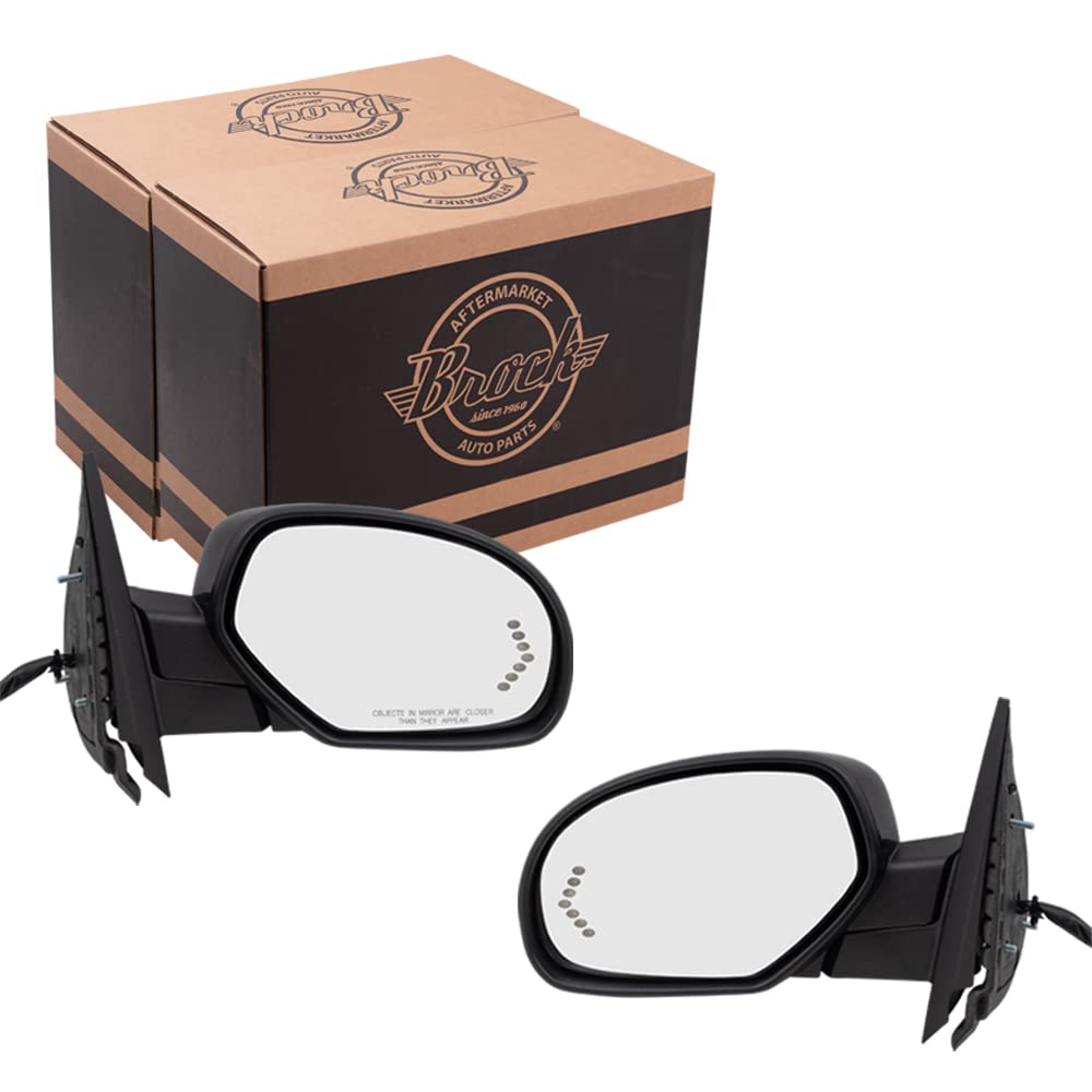 Brock Replacement Power Folding Heated Signal Memory Mirrors - Driver & Passenger Side Set - Compatible with 2007-2008 Chevy Silverado & GMC Sierra Pickup Trucks - Perfect for Winter Driving & Enhanced Safety