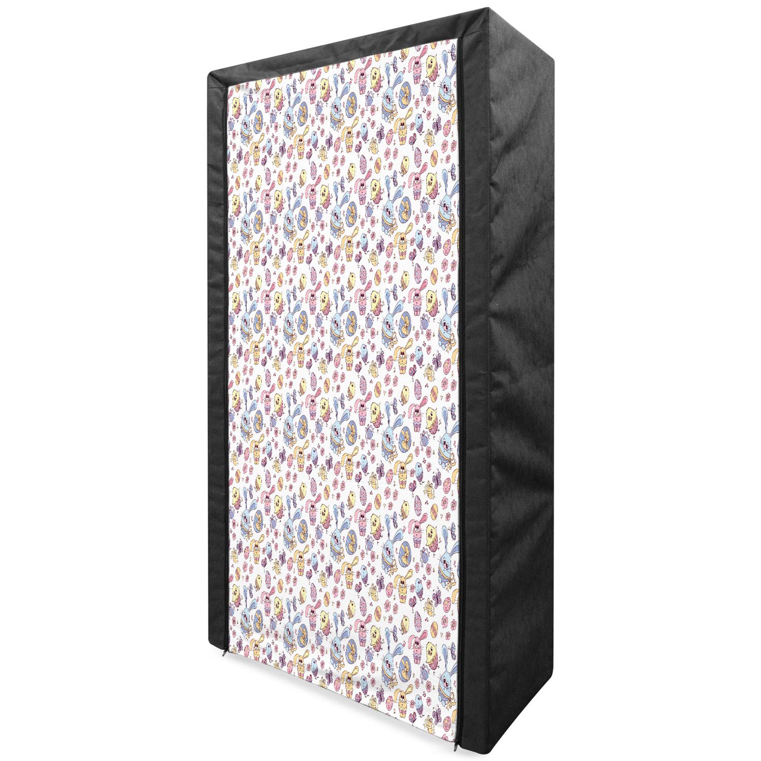 Ambesonne Easter Portable Fabric Wardrobe - Funny Bunny & Chicken Pattern with Flowers & Butterflies - 33.5