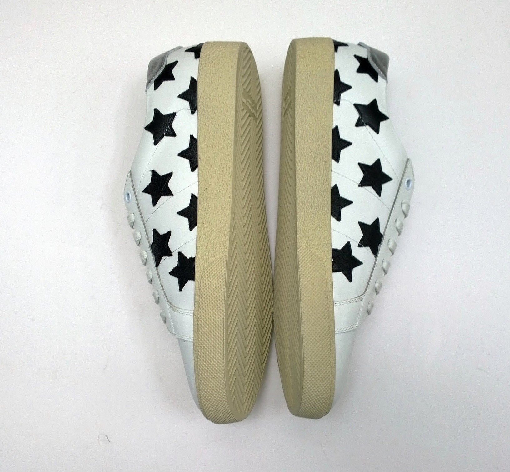 Saint Laurent Court Classic White Leather Sneakers with Black Stars - Luxury Designer Shoes for Men & Women | Perfect for Casual Wear, Street Style & Fashion Outings