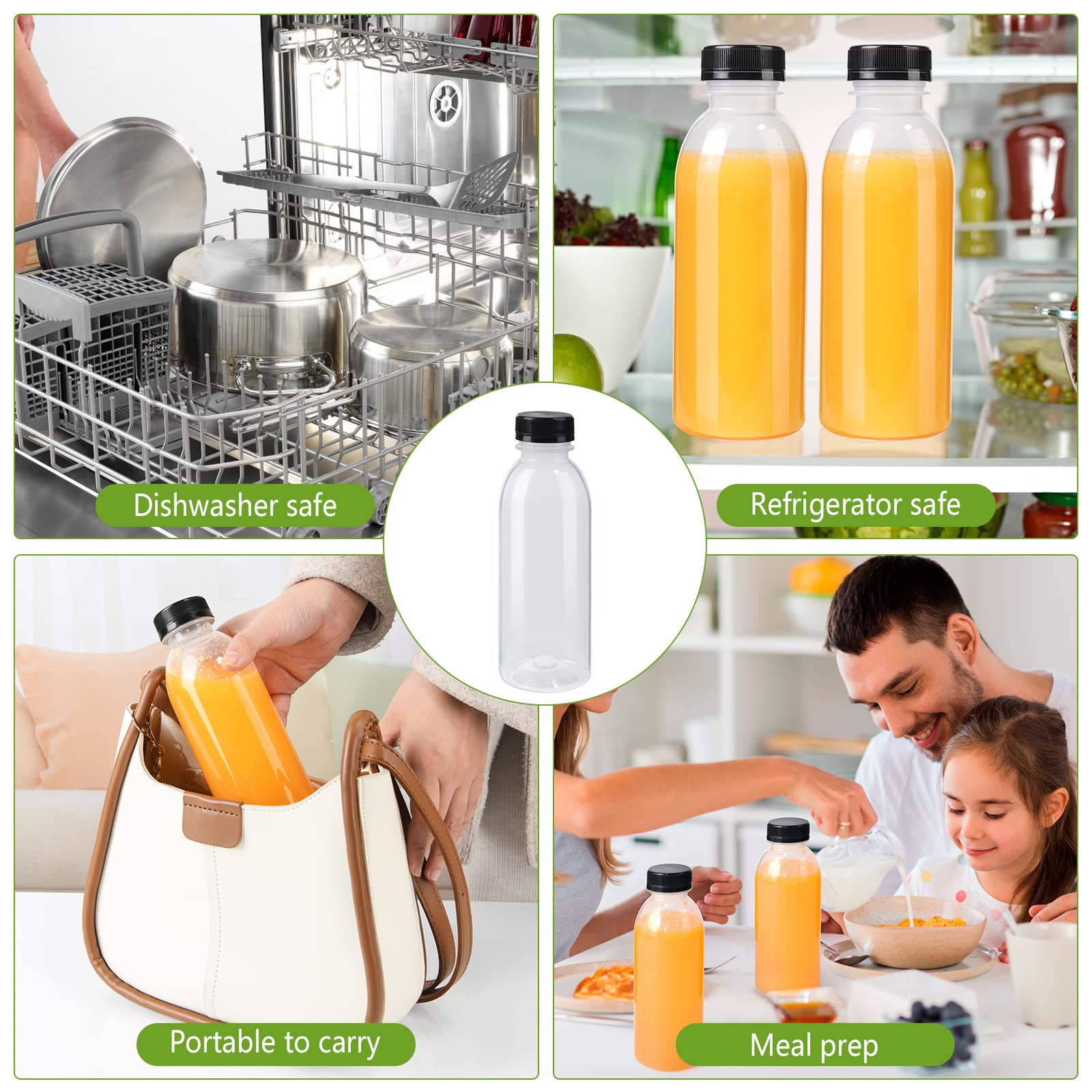 12 Pack 8oz BPA-Free Plastic Juice Bottles with Lids - Reusable Heat-Resistant Smoothie & Beverage Containers - Dishwasher Safe for Juice, Milk, Iced Coffee - Perfect for Home, Cafe & Meal Prep Storage