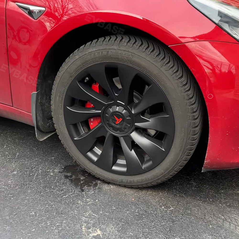 Tesla Model 3 18 Inch Überturbine Wheel Covers Kit - Matte Black Wheel Caps for 2017-2023 Model 3 | Enhance Style & Protect Rims for Daily Driving & Road Trips