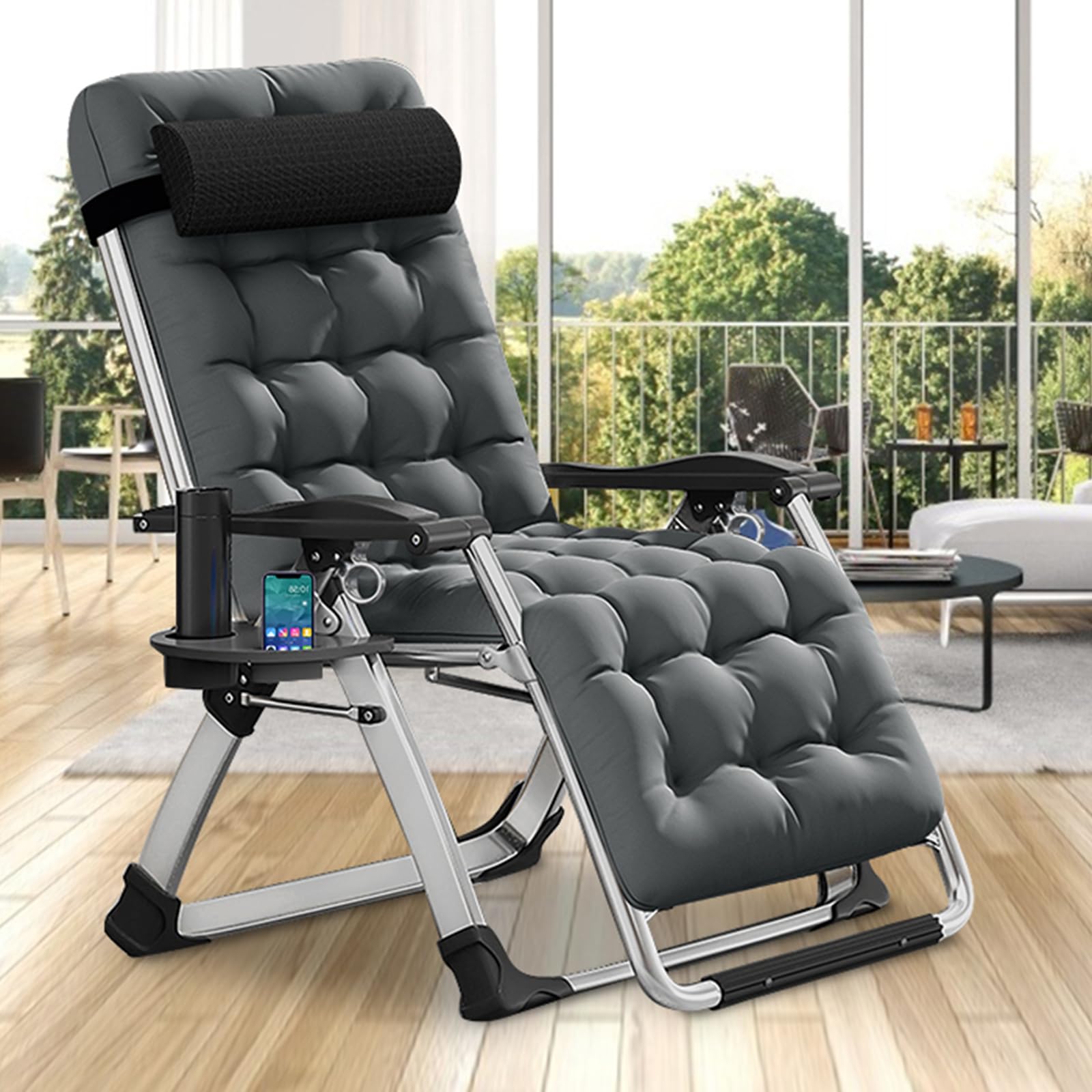 DoCred Comfortable Folding Recliner Chair with Removable Cushion - Indoor Outdoor Lounge Chair for Bedroom, Living Room & Patio - Perfect for Relaxing, Sunbathing and Reading