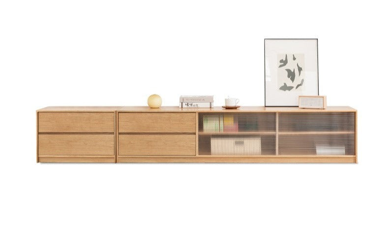 Solid Oak Wood TV Stand with Storage - Modern Entertainment Center for Living Room, Bedroom & Home Theater