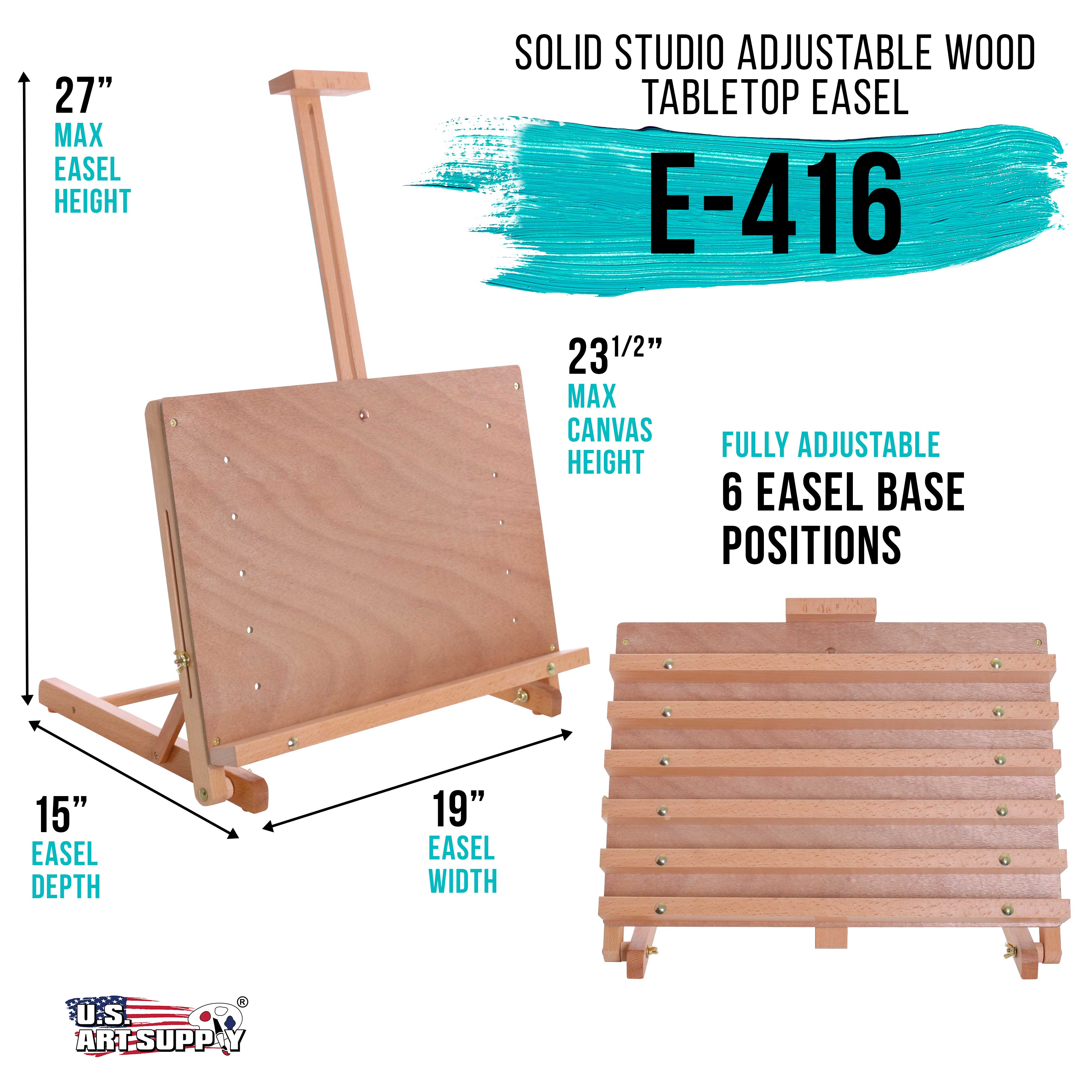 Premium Solid Wood Tabletop Easel - Adjustable Artist Drawing Board for Painting, Sketching & Drafting | Portable Desktop Easel Holds Up to 23
