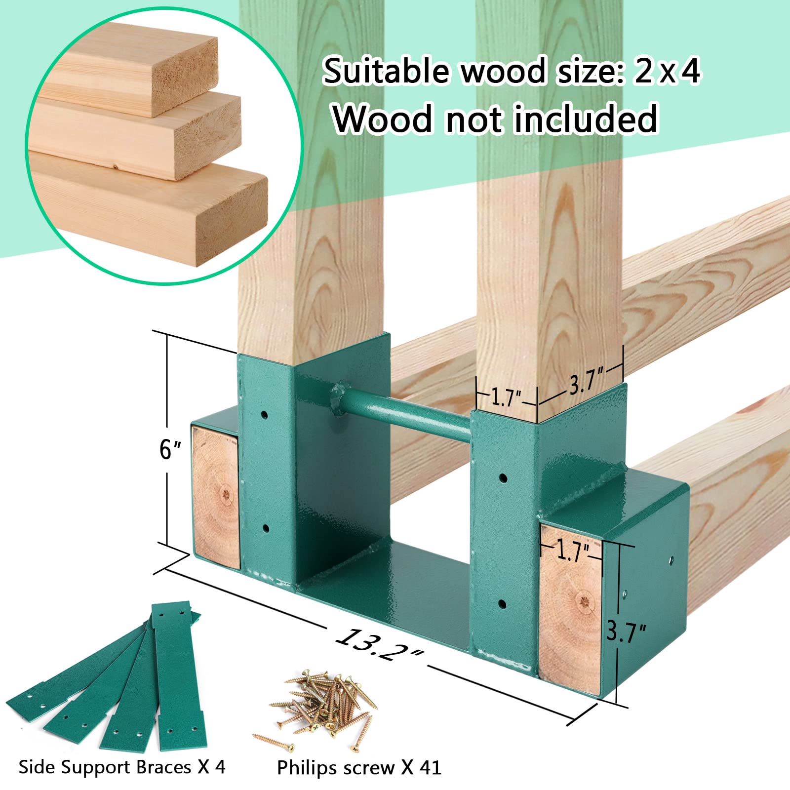 MOFEEZ Adjustable Outdoor Firewood Log Storage Rack - 2x4 Bracket Kit for Fireplace Wood Holder, Extendable to Any Length (Green, 2 Bases) - Perfect for Patio, Backyard, and Camping Firewood Organization