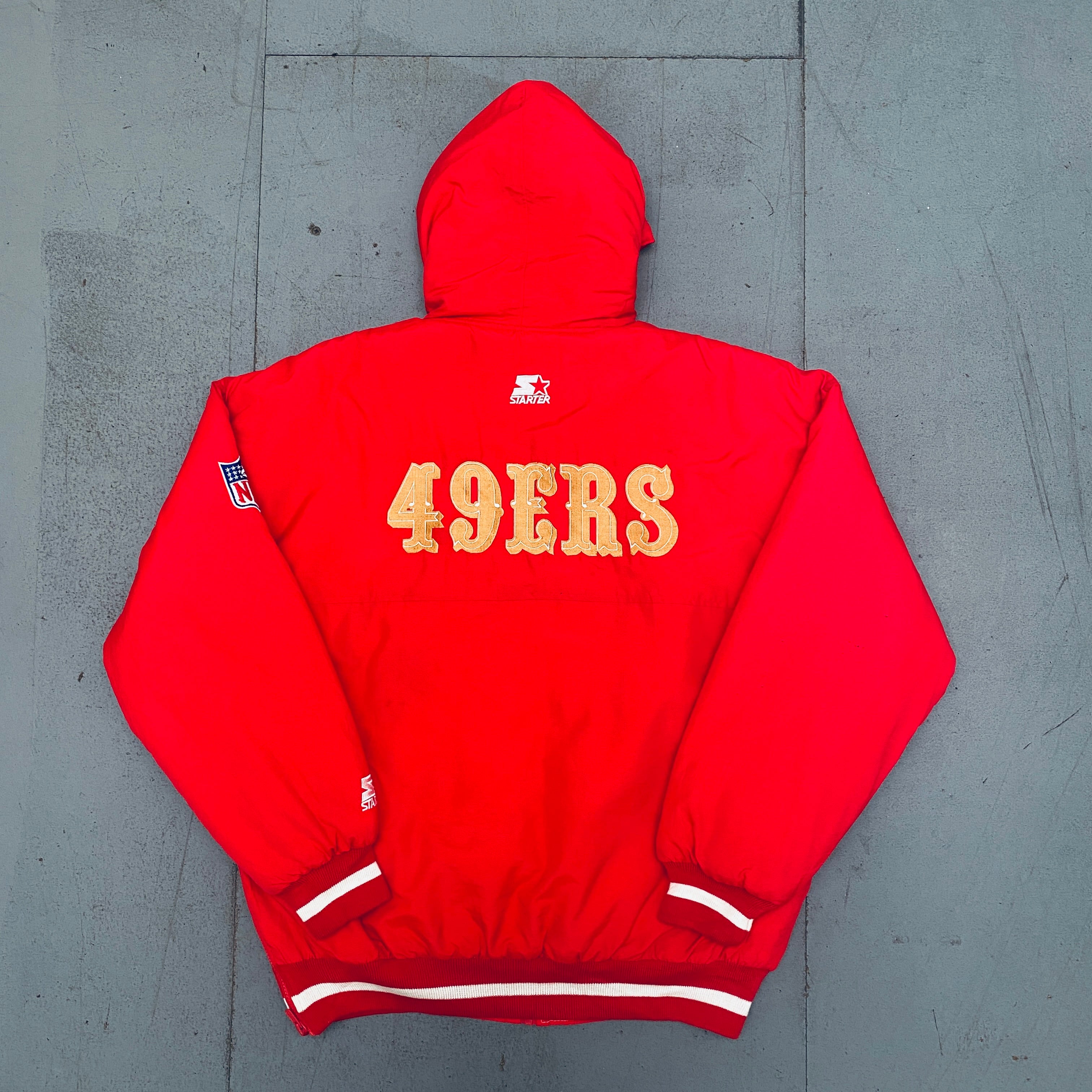 San Francisco 49ers 1990s Vintage Reverse Spellout Full-Zip Starter Parka Jacket - Large Size for Men, NFL Fan Gear, Perfect for Game Day, Tailgating & Cold Weather Outdoors