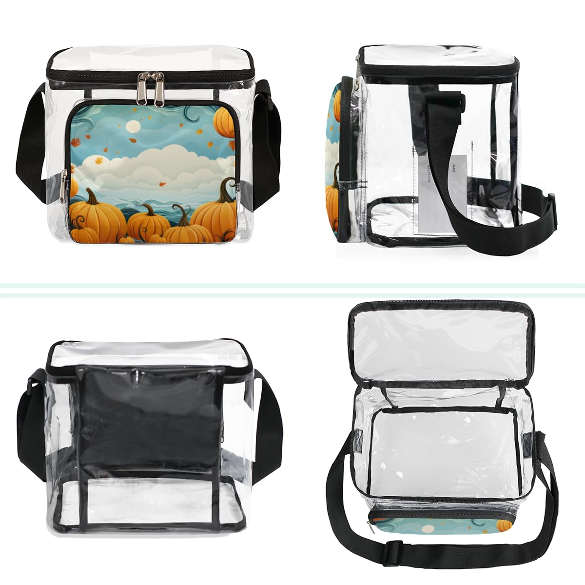 GzLeyigou Clear Pumpkin Frame Tote Bag with Handles - Transparent Crossbody Shoulder Bag for Lunch, Outdoor, Travel, Picnic, Concerts & Sports Events - Stadium Approved Multipurpose Carryall | Perfect for Beach Days, Music Festivals and Shopping Trips