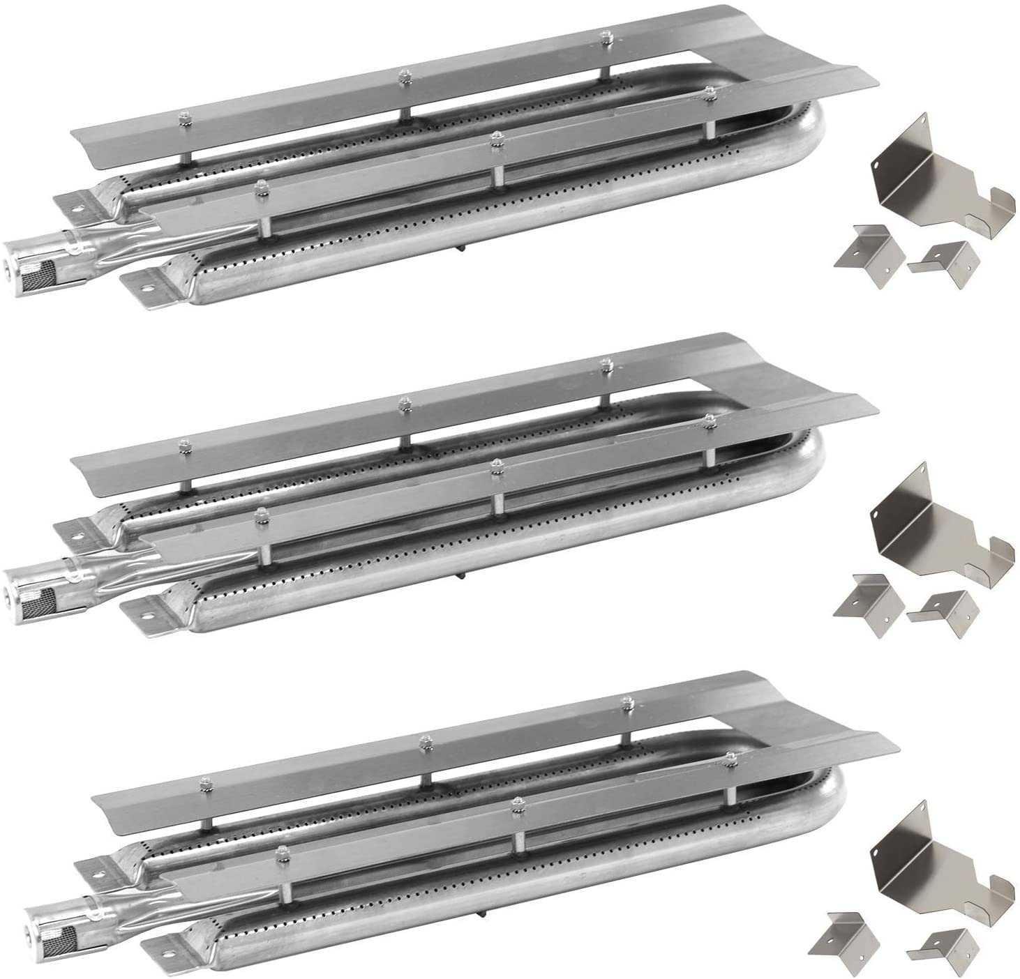 Viking VGBQ Grill Burners and Heat Plates Replacement - Compatible with VGBQ 30/41/53 in T Series (3-Pack Center-Fed U Tube Burners & 4-Pack Flame Tamers) - Perfect for Outdoor BBQ, Backyard Grilling, and Gas Grill Maintenance
