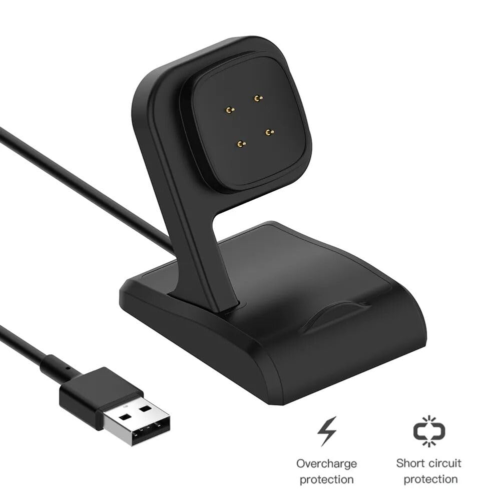 Uskiim Anti-Slip Charging Dock Station for Fitbit Sense/Sense 2/Versa 4/Versa 3 - 3.3FT USB Replacement Charger with Secure Base Cradle | Perfect for Home, Office & Travel Use