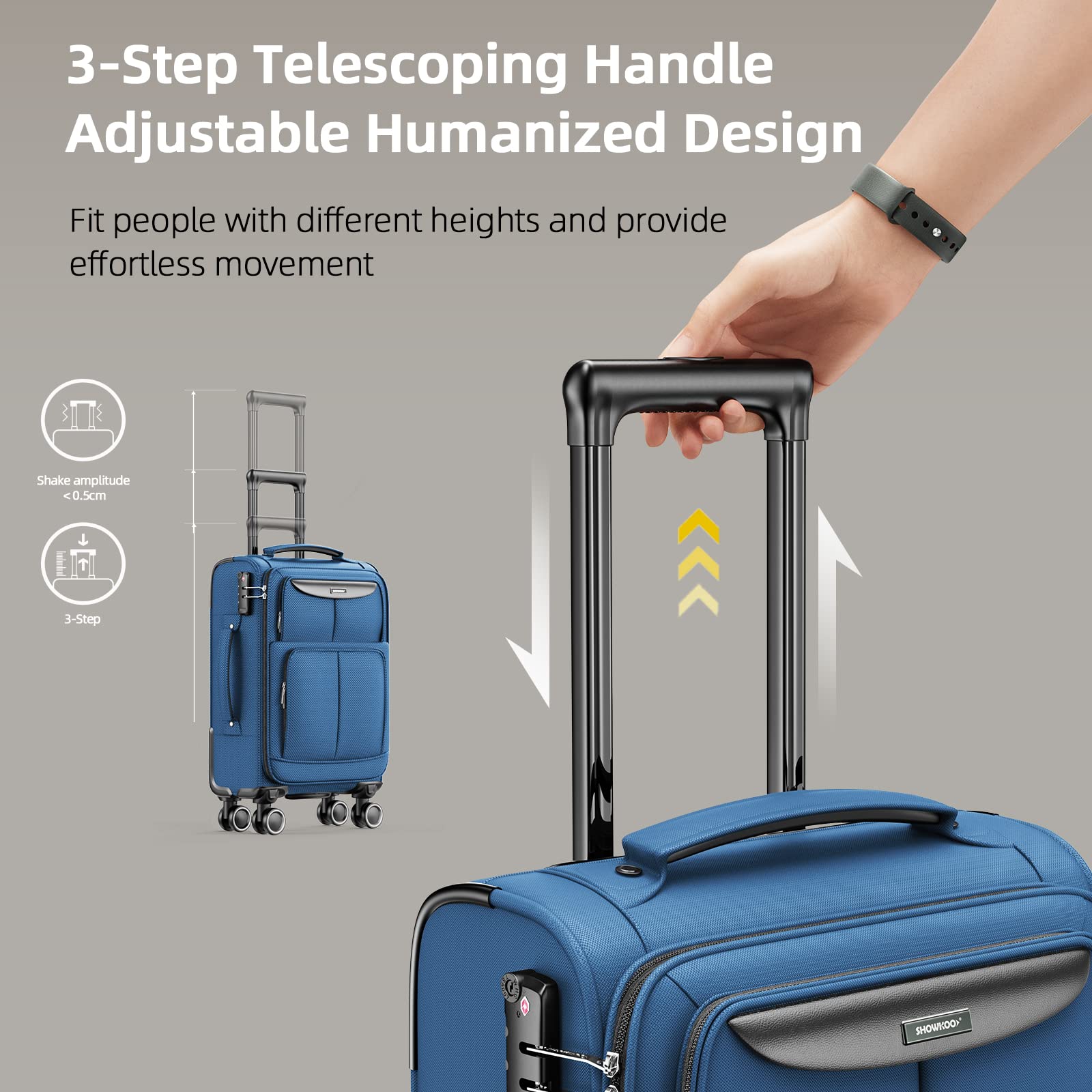 Showkoo 3-Piece Softside Expandable Lightweight Luggage Set with Double Spinner Wheels & TSA Lock - Sky Blue (20in/24in/28in) - Perfect for Air Travel, Business Trips, and Family Vacations