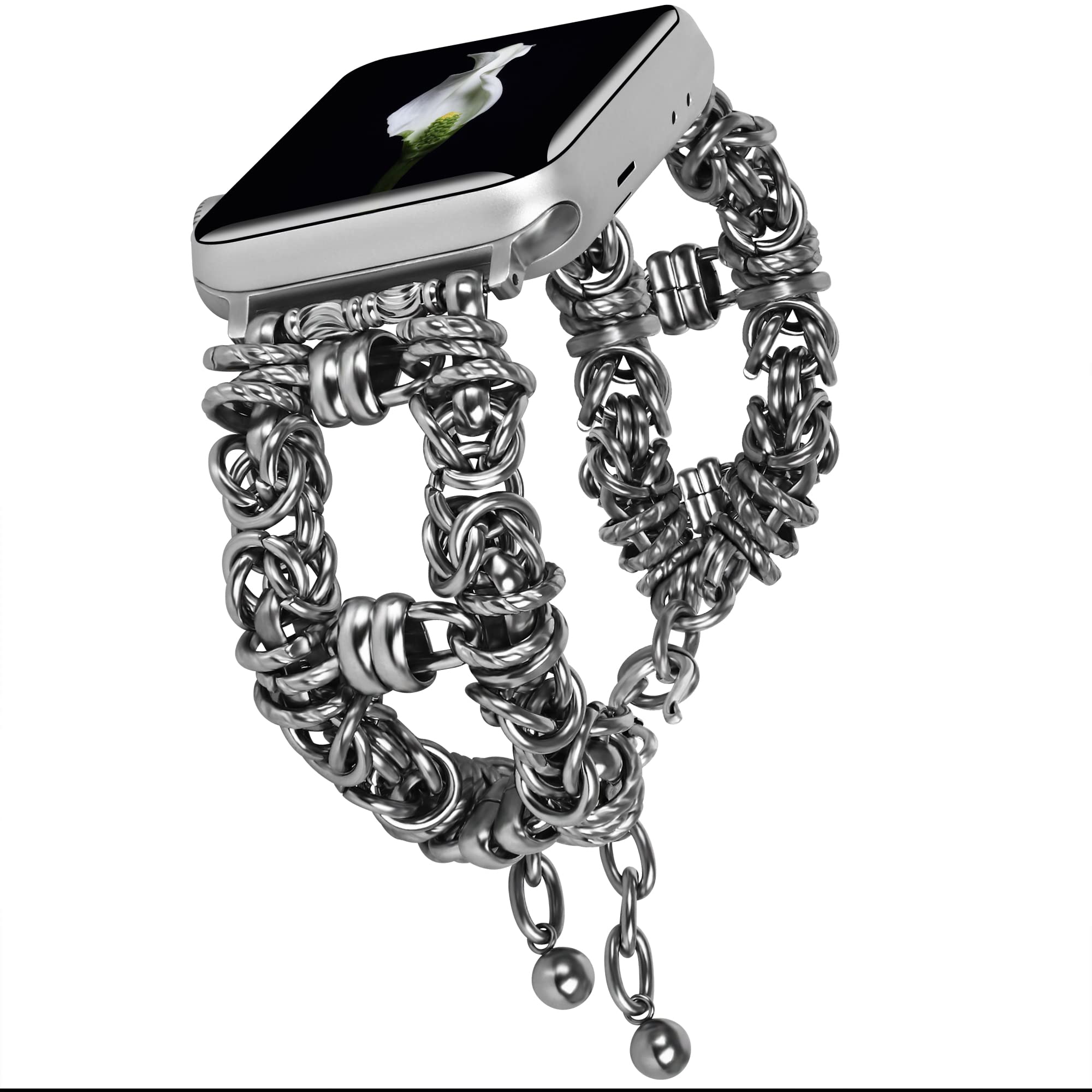 VIQIV Stainless Steel Metal Band for Apple Watch Ultra/Series 8/7/6/5/4/3/2/1 - 49mm 45mm 44mm 42mm 41mm 40mm 38mm - Dressy Bracelet Strap for Men & Women - Perfect for Work, Gym & Everyday Wear