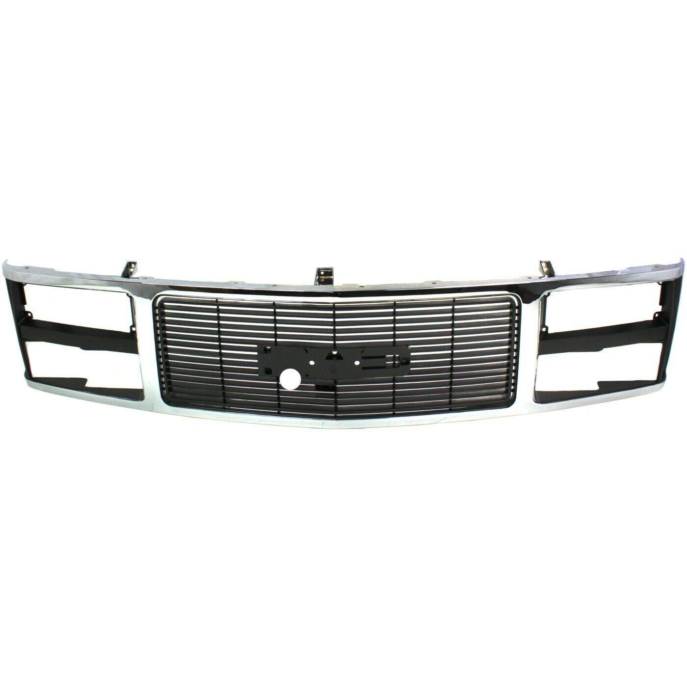 JJRYBD Black & Chrome Grille with Dual Headlights - Compatible with 9590401, 15615109, GM1200229 - Perfect for Car Customization & Truck Upgrades