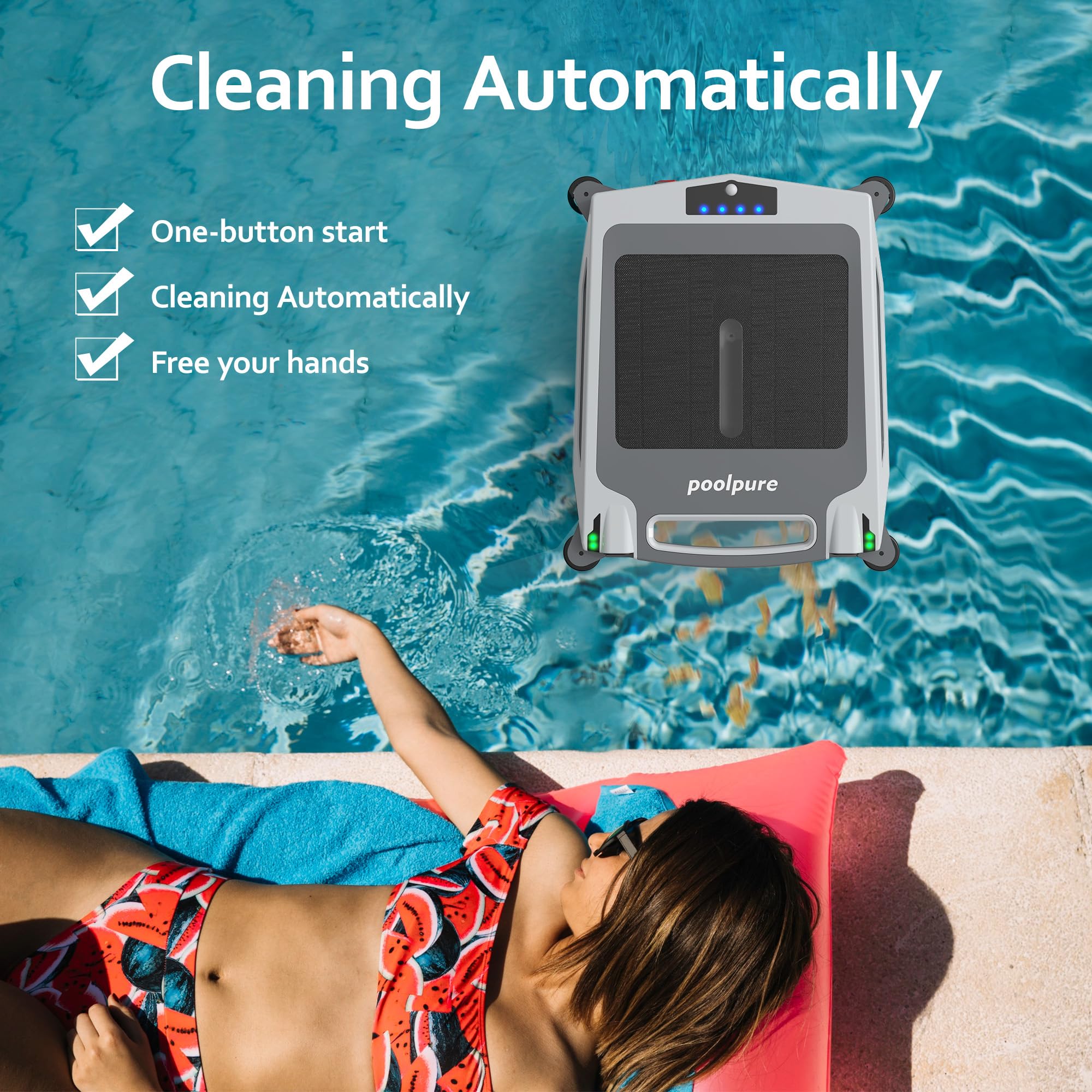 POOLPURE Solar Powered Automatic Pool Skimmer Robot - Twin Motor Surface Cleaner for Inground & Above Ground Pools | Efficient Debris Removal for Leaves, Bugs & Pollen | Ideal for Backyard, Vacation Homes & Commercial Pools
