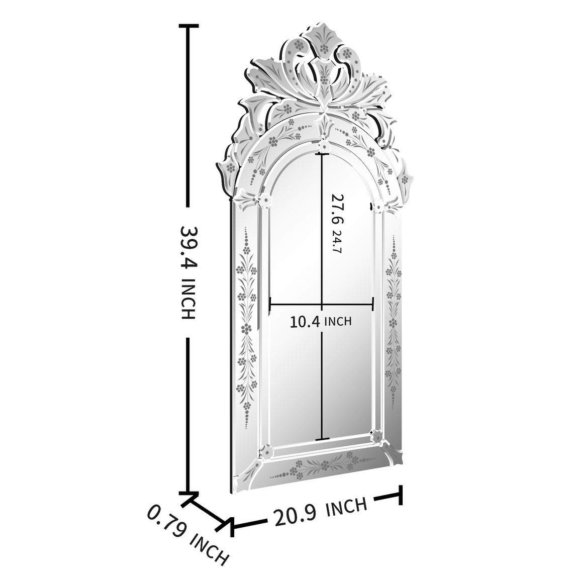 Modern Engraved Wall Mirror with Silver Beveled Glass - Elegant Home Decor for Living Room, Bedroom & Entryway