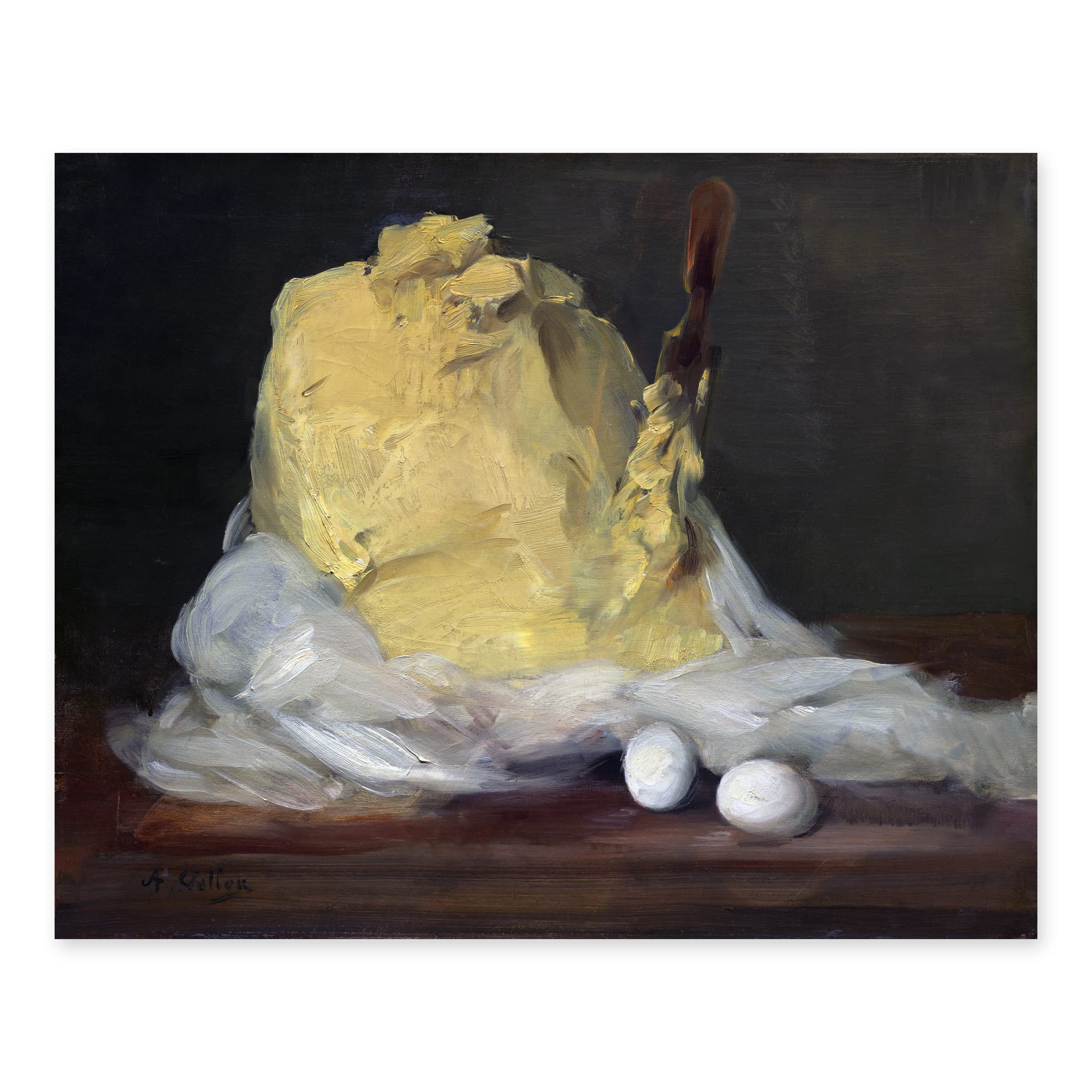 French Farmhouse Still Life Print - Mound of Butter Artwork, Vintage Country Rustic Wall Decor - Unframed Painting for Kitchen, Dining Room & Cottage Style Homes