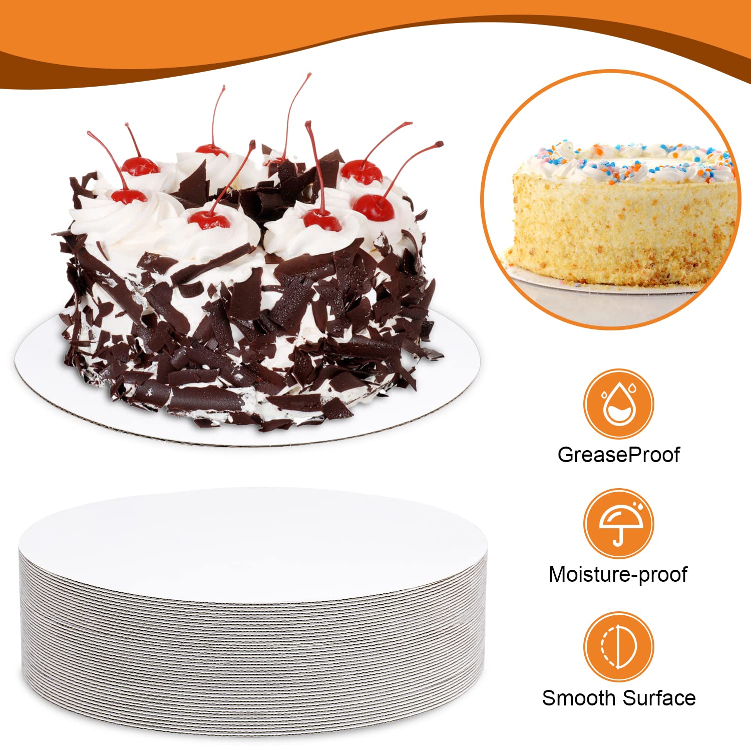 40-Pack 10 Inch Round White Cake Boards - Food-Grade Cardboard Cake Circles for Displaying Cakes, Bread, Desserts | Sturdy & Thin Cake Plates for Birthday Parties, Weddings, Bakery Displays