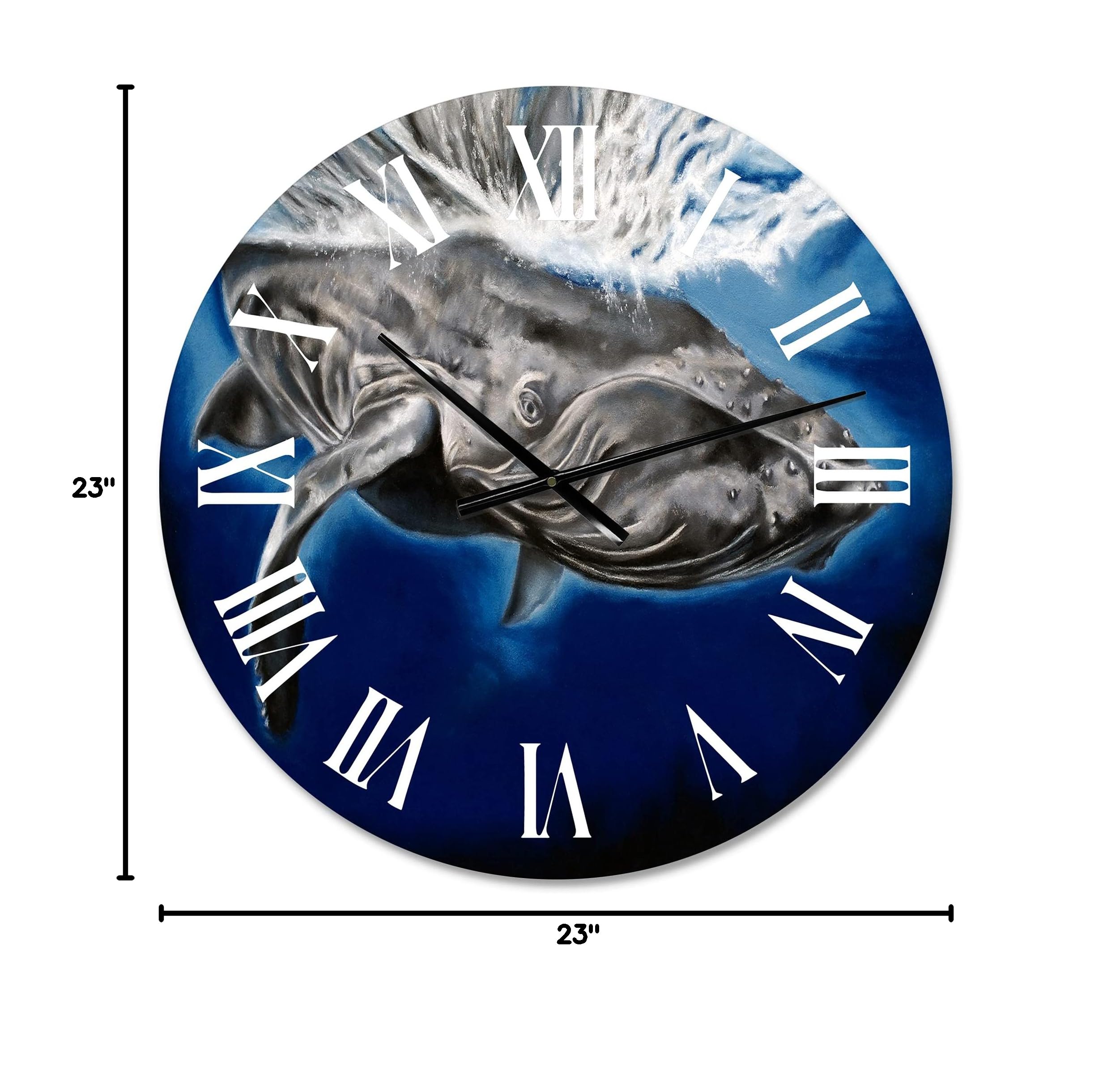 Large Nautical Coastal Wall Clock - Humpback Whale Portrait for Home & Office Decor | Perfect for Beach House, Living Room, or Marine-Themed Spaces