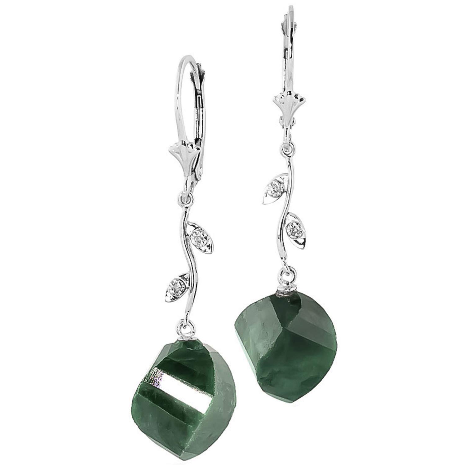 14K White Gold Dangle Earrings with Twisted Emerald Sapphires & Diamond Accents | Elegant Jewelry for Weddings, Parties & Special Occasions