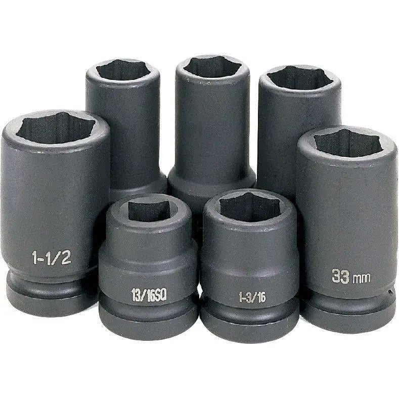7-Piece 1-Inch Square Drive Impact Truck Wheel Socket Set - Heavy Duty Lug Nut Removal for Semi Trucks & Trailers - Perfect for Mechanics & DIY Auto Repair
