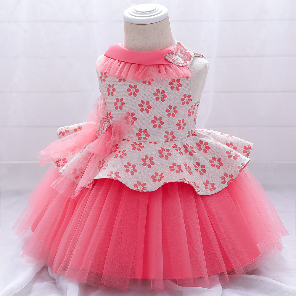 Princess Tea Length Flower Girl Dress with Floral Ruffles - Perfect for Weddings, Birthday Parties & Special Occasions