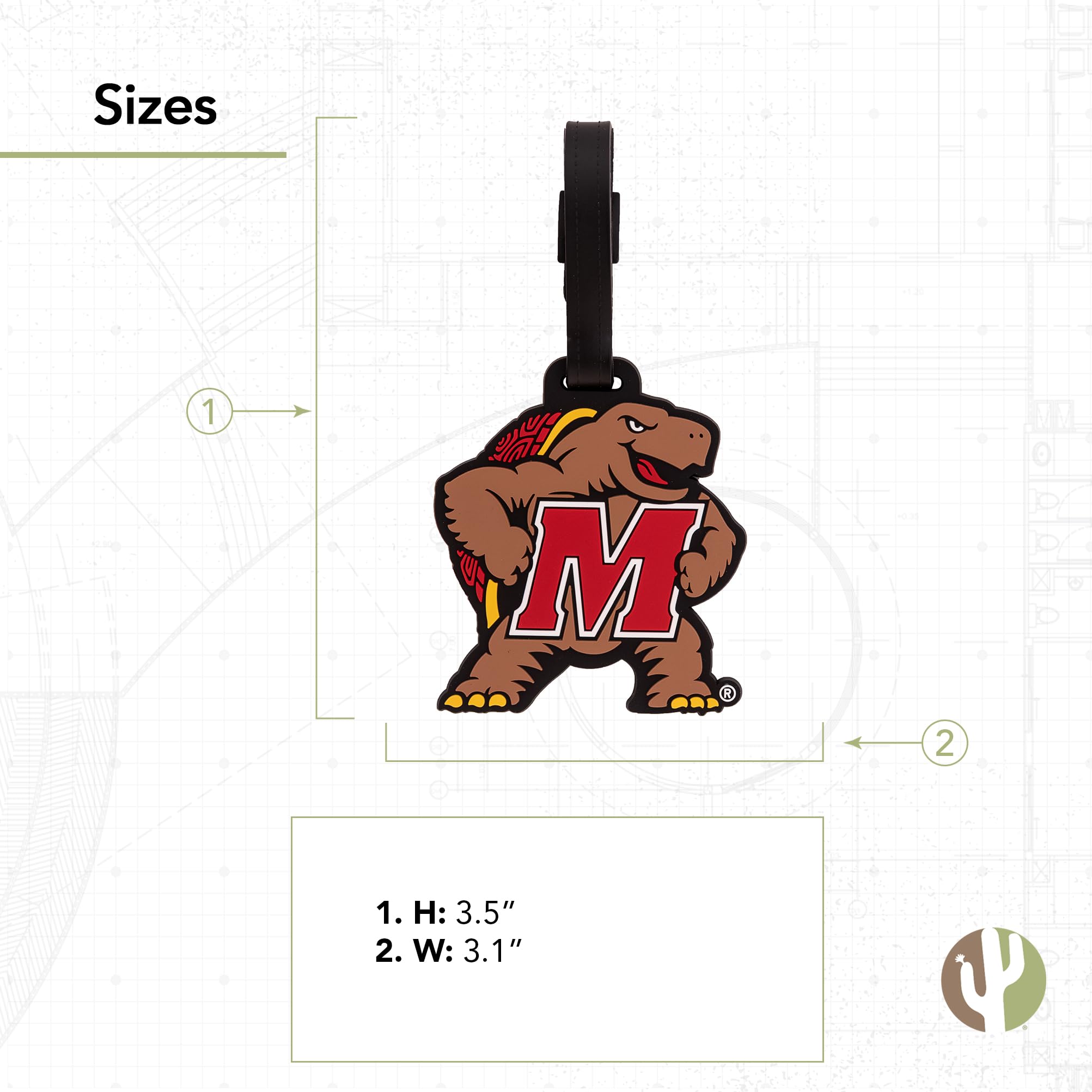 UMD Terrapins Luggage Tag - Durable PVC Travel ID Label for Bags & Backpacks - University of Maryland Desert Cactus Design - Perfect for College Travel, Campus Tours & Alumni Trips