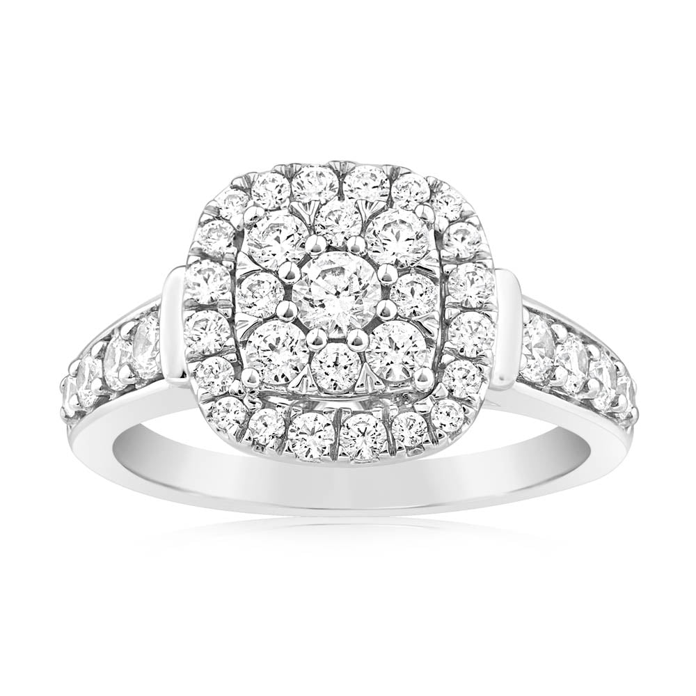 0.95 Carat Diamond Cushion Cluster Ring in 14K White Gold - Elegant Engagement & Wedding Ring for Women - Perfect for Proposals, Anniversaries, and Special Occasions