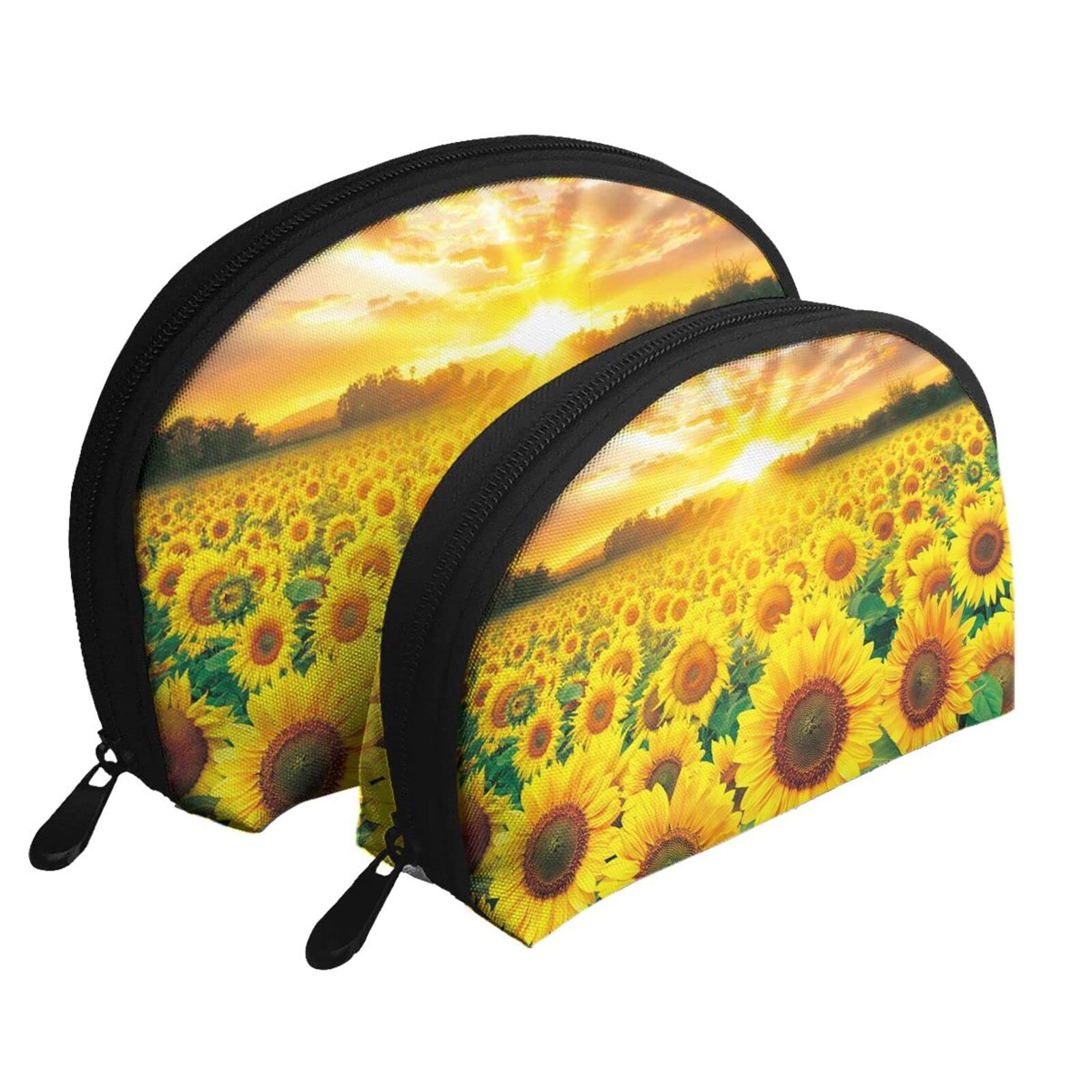 OTRAHCSD 2-Pack Sunflower Field Makeup Bags - Waterproof Cosmetic & Toiletry Organizer with Zipper for Travel, Gym, and Daily Use | Portable Zipper Pouch for Women & Girls