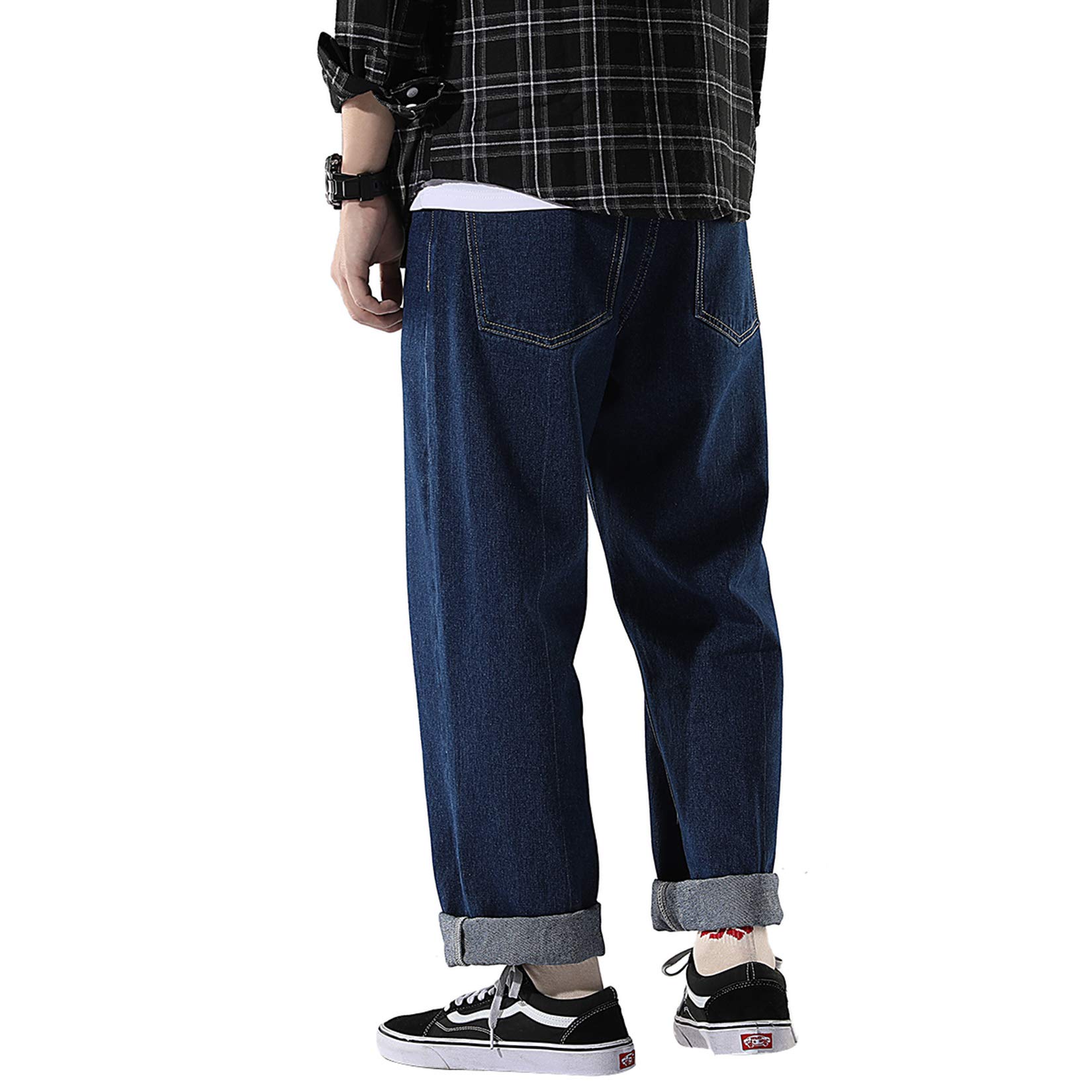 DOSLAVIDA Men's Work Jeans - Casual Hip Hop Cargo Pants, Loose Fit Straight Wide Leg Cotton Denim Trousers with Zipper | Durable for Construction, Streetwear & Everyday Wear