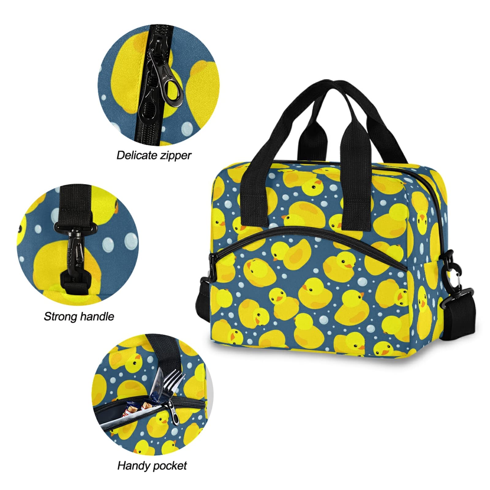 Reusable Insulated Lunch Box with Adjustable Shoulder Straps - CBBYY Rubber Ducks Lunch Bags for Women & Men, Perfect for Work, Picnic, School & Outdoor Activities