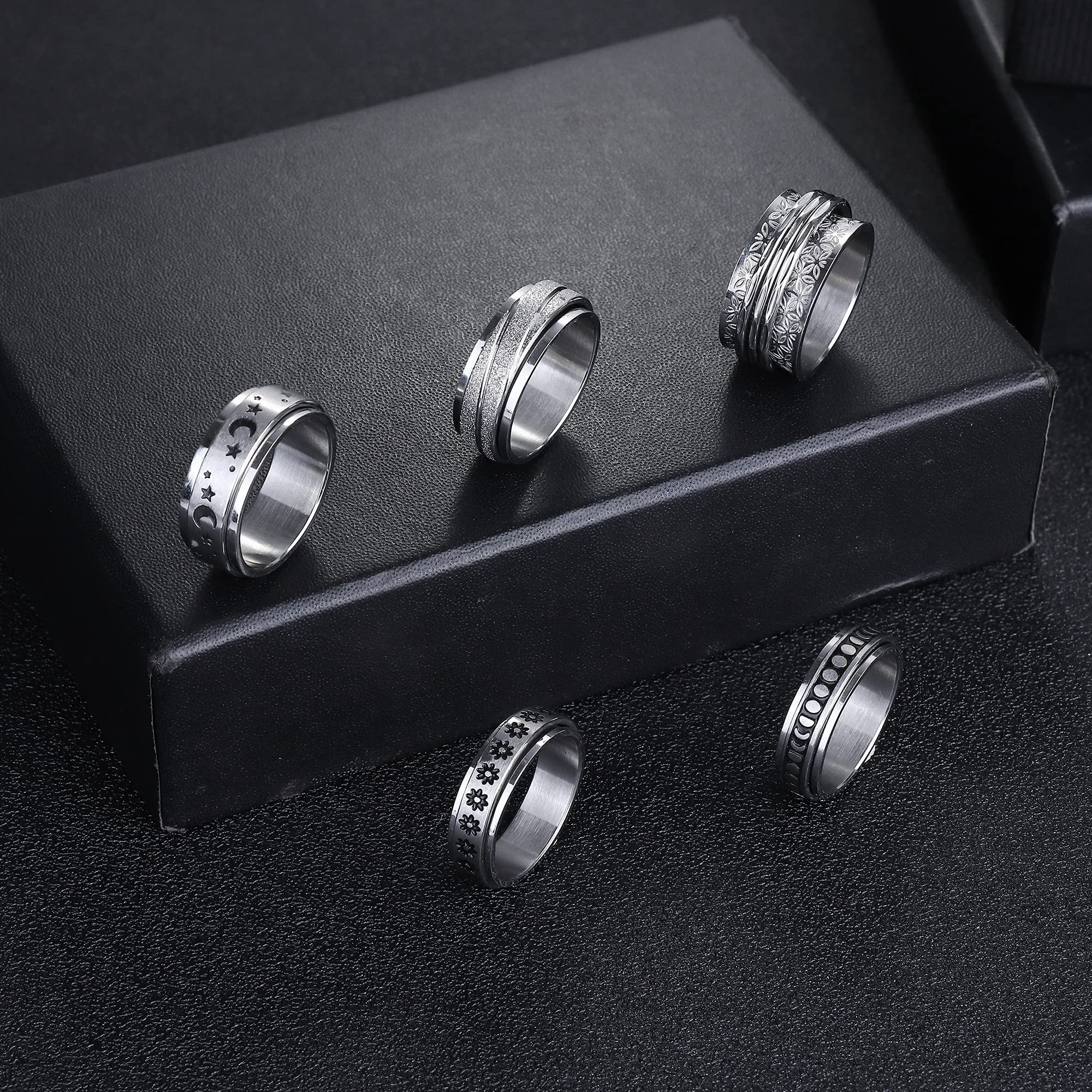 Magitaco Stainless Steel Spinner Rings for Anxiety Relief - Moon, Star, Flower & Butterfly Fidget Rings for Women & Men - Perfect for Stress Relief, Focus & ADHD Management