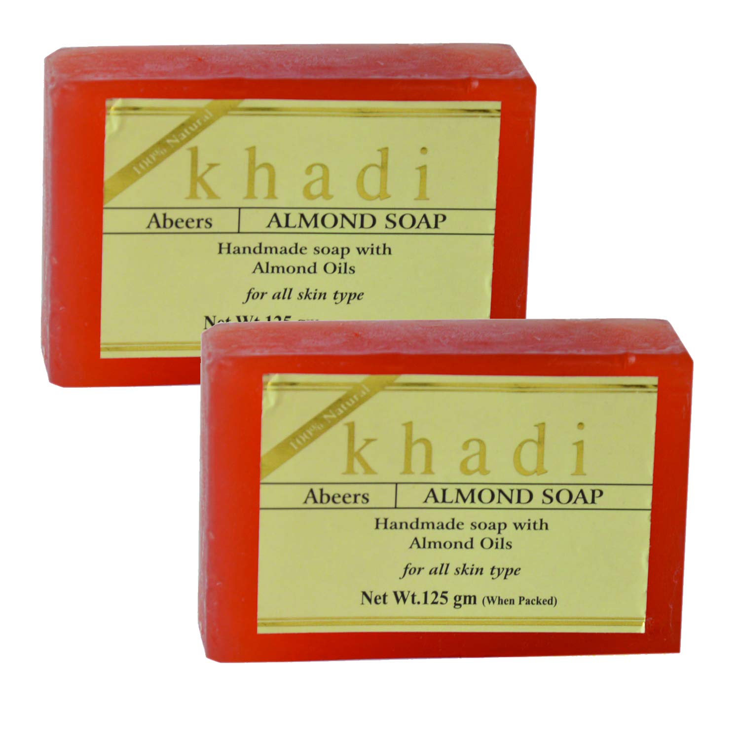 Khadi Abeers Pure Essence Almond Soap with Essential Oils - 125g (Pack of 2) | Natural Moisturizing & Exfoliating Bar Soap for Dry Skin | Perfect for Daily Skincare & Gift Sets