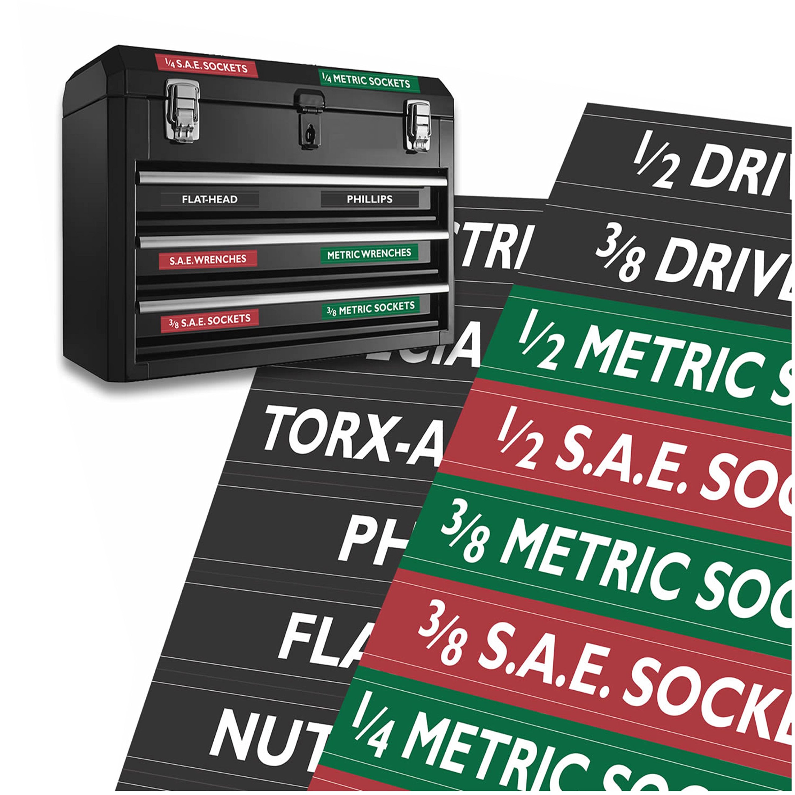 Premium Green Adhesive Toolbox Labels - Durable, Waterproof & Easy to Apply for Workshop, Garage & Tool Organization