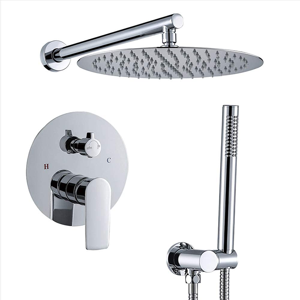 Rain Chrome Rain Mixer Shower Combo Set - Wall Mounted Bathroom Shower Faucet with Round Rainfall Shower Head & Handheld Sprayer - Perfect for Modern Bathrooms, Spa-Like Showers & Water-Saving Installations