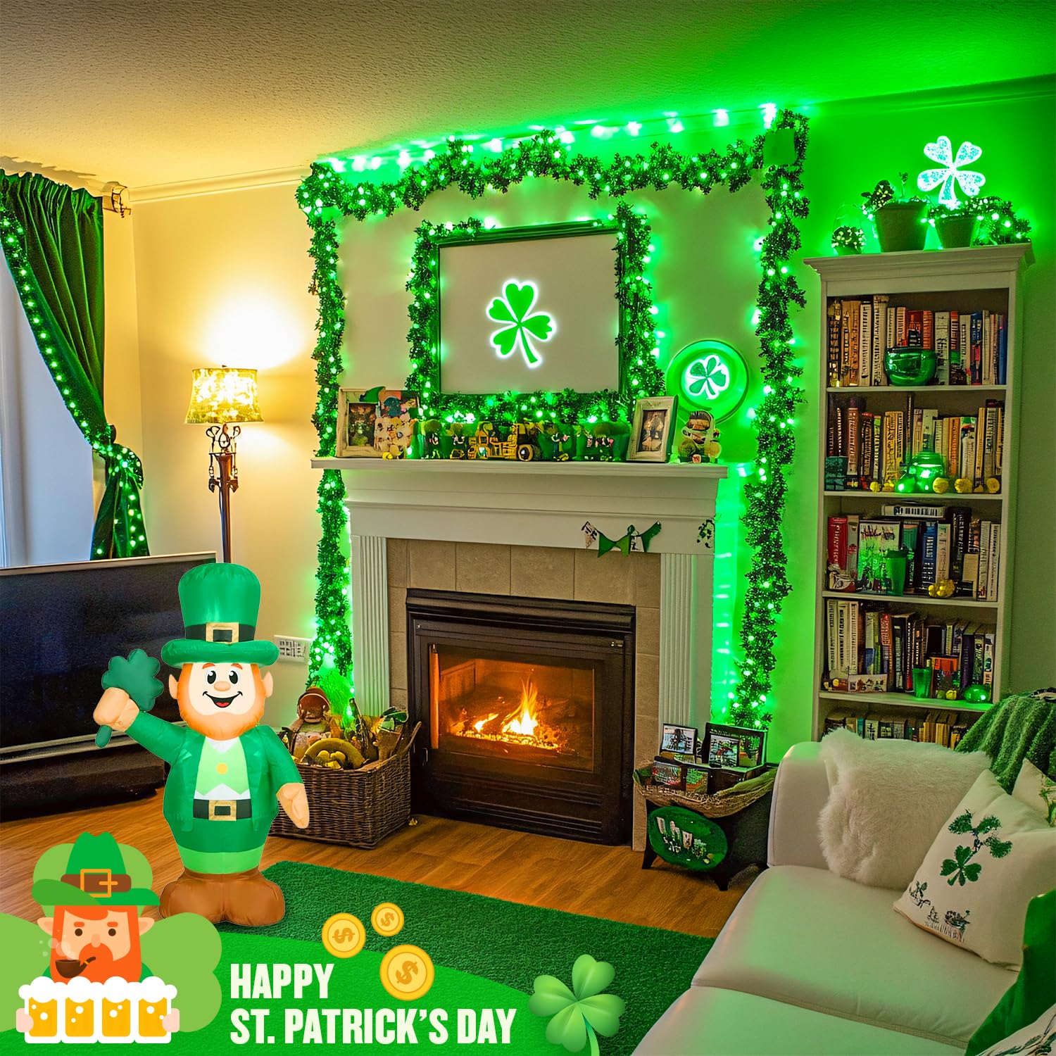 JMEXSUSS 100 LED Green Fairy Lights for St. Patrick's Day Decorations - 33ft Battery Operated String Lights with Remote - Indoor/Outdoor Waterproof Christmas Lights for Trees, Parties, Weddings & Holiday Decor