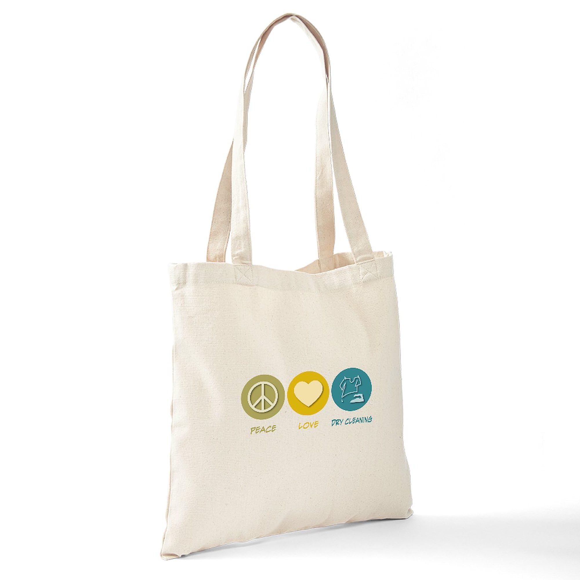 Eco-Friendly Peace Love Dry Cleaning Tote Bag - Natural Canvas Reusable Shopping Bag for Groceries, Laundry & Beach Trips