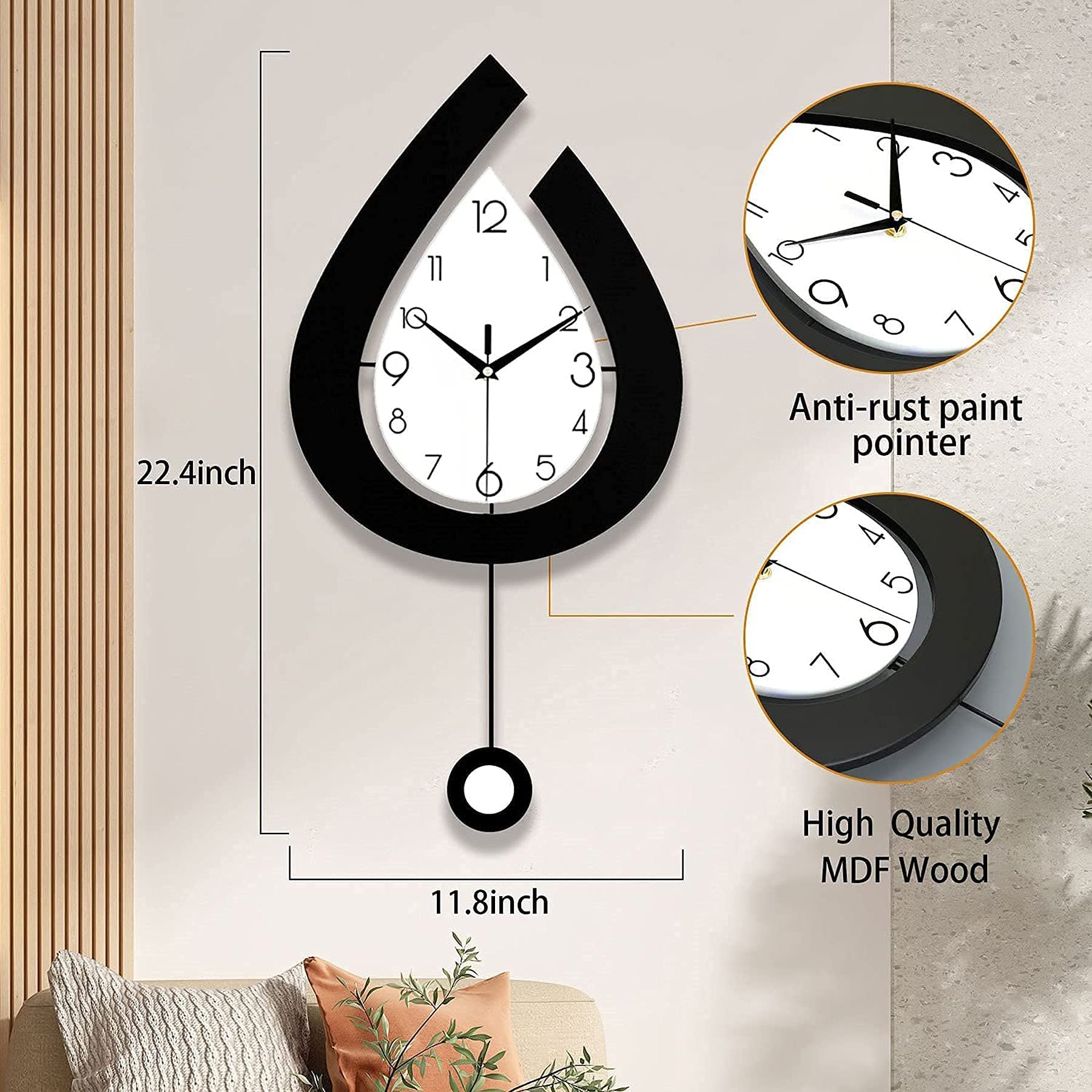 Modern Silent Wall Clock - Battery Operated No Ticking Wall Decor for Living Room, Bedroom, Office & Kitchen - 30x57cm Art Home Decor (Perfect for Home, Office & Gift Giving)