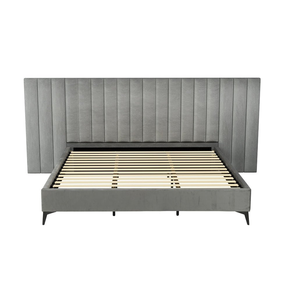 King Size Burnett Bed Frame with Oversized Headboard in Grey & Bonita Euro Top Medium Firm Mattress Set - Perfect for Master Bedrooms, Guest Rooms, and Luxury Apartments