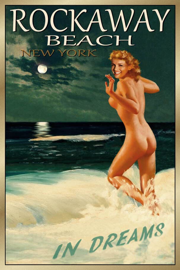 Vintage Rockaway Beach New York Travel Poster - Marilyn Monroe Pin Up Art Print (24x36 inches) - Retro Wall Decor for Beach House, Office & Man Cave