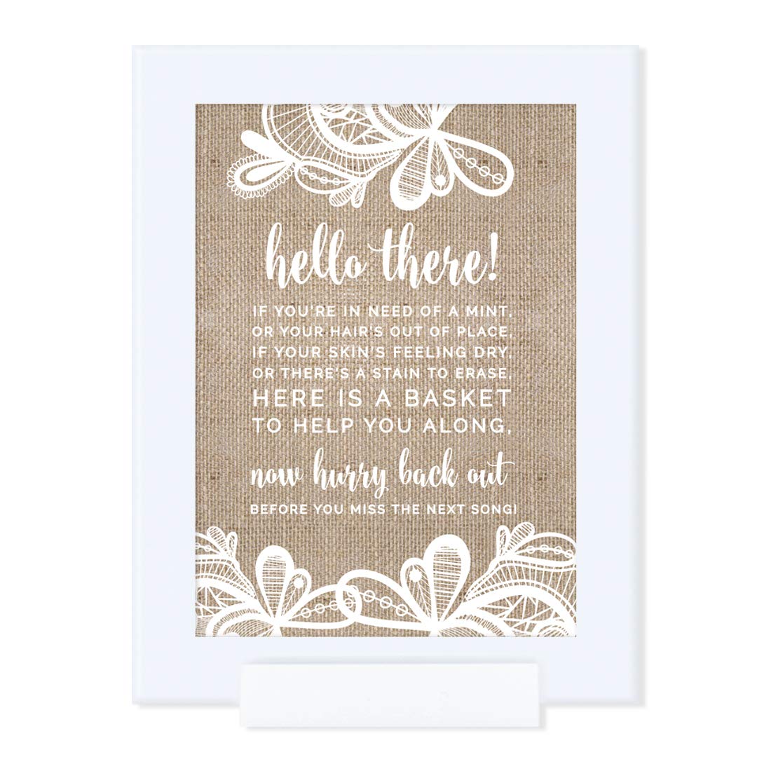 Elegant Andaz Press Wedding Framed Party Signs - 5x7 Inch Burlap Lace Printed Cardstock for Bathroom Basket Decor - 1-Pack with Frame - Perfect for Bridal Showers, Wedding Receptions & Home Decor
