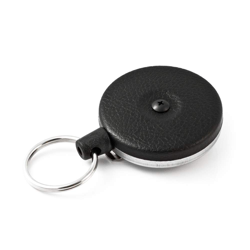 KEY-BAK Original Retractable Key Holder - Black Front, Steel Belt Loop & Split Ring | Secure Keychain Organizer for Home, Office, Car Keys