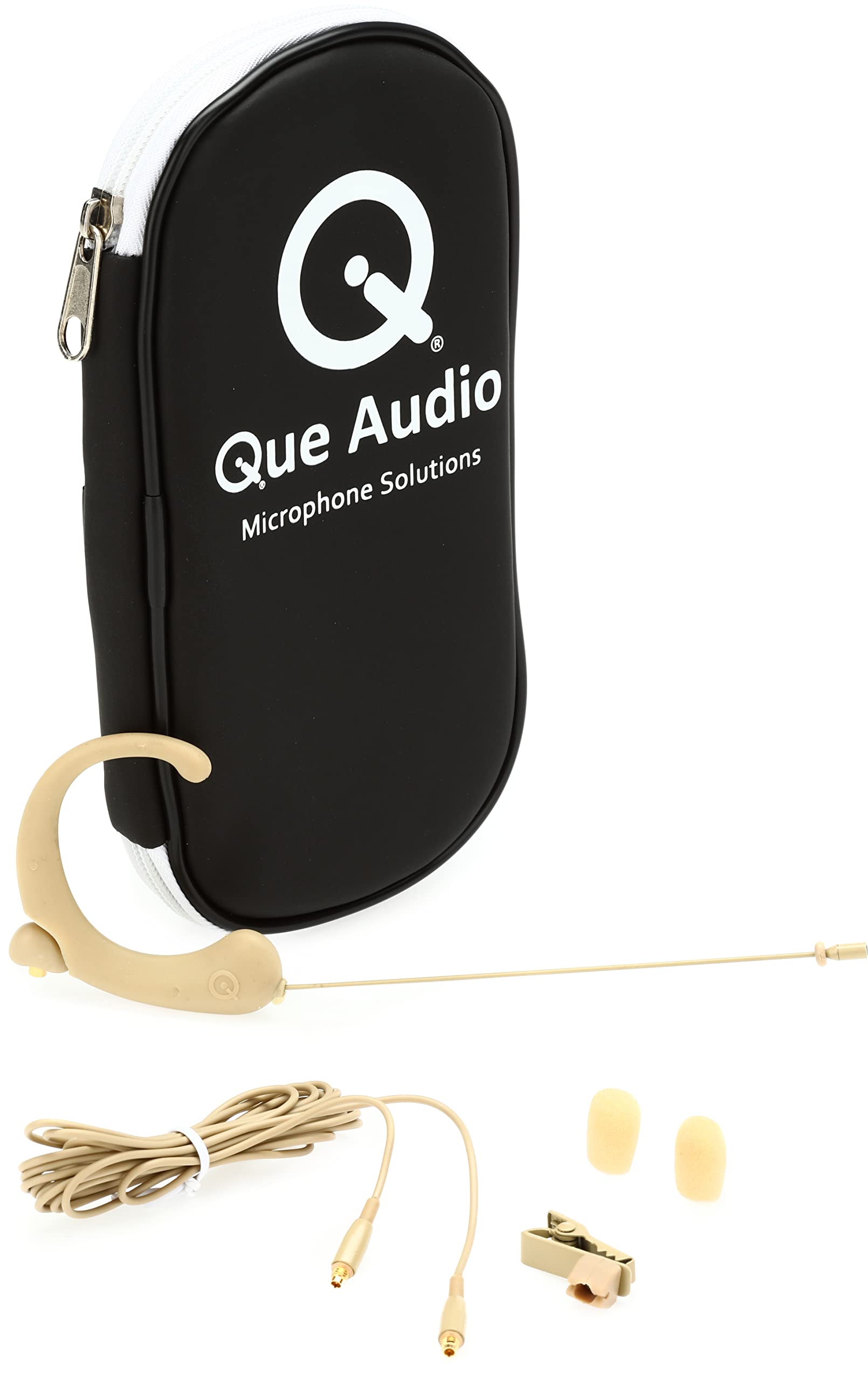 Da-Cappo Que Audio DA12 BE Omnidirectional Headworn Microphone - Professional Headset Mic for Singers, Speakers & Presenters with Windscreen, Tie Clip & Carrying Case - Beige - Ideal for Live Performances, Podcasting & Public Speaking