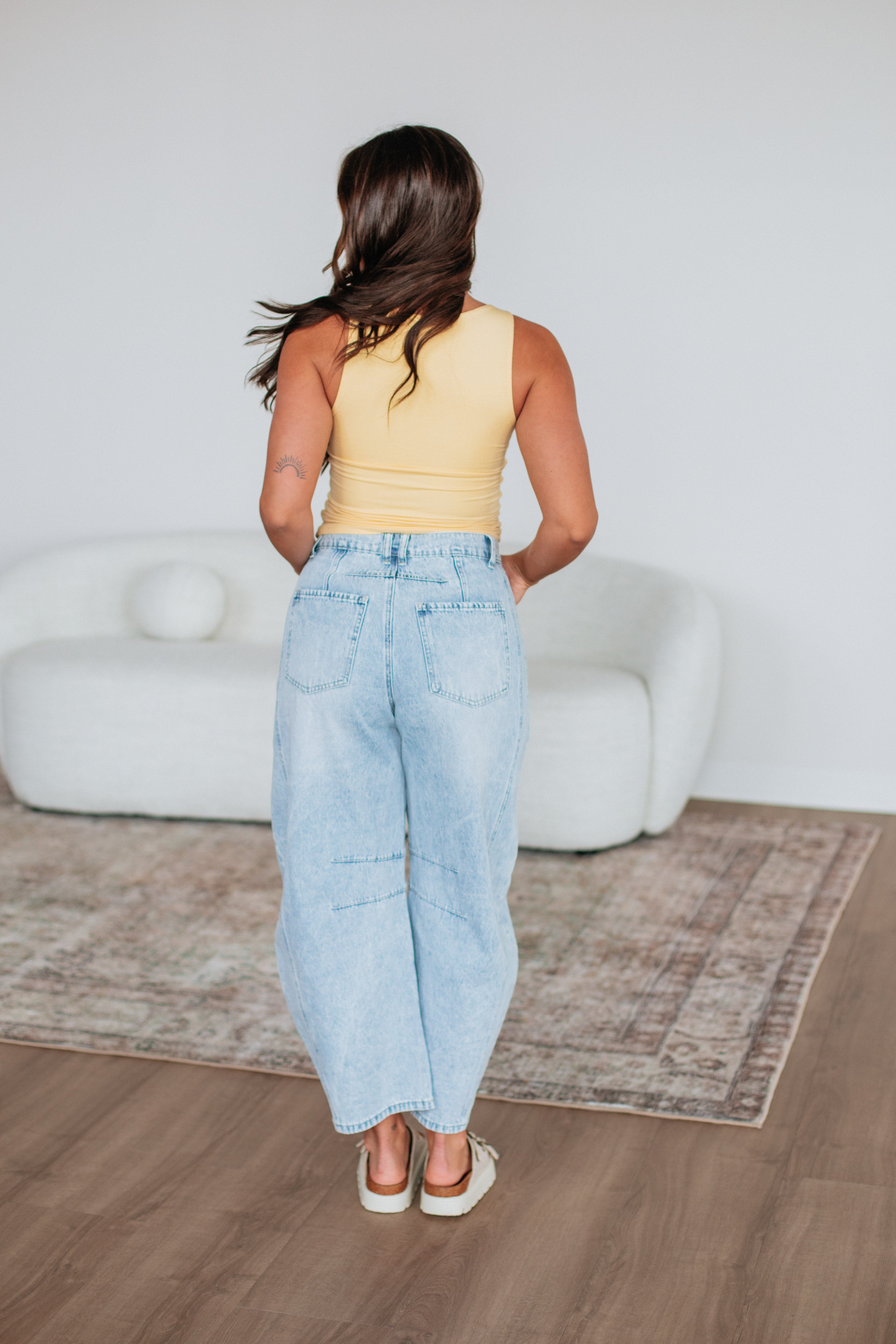 Briony High Waist Denim Barrel Pants for Women - Stretch Comfort Fit Jeans - Casual & Workwear Style - Perfect for Office, Travel & Everyday Wear