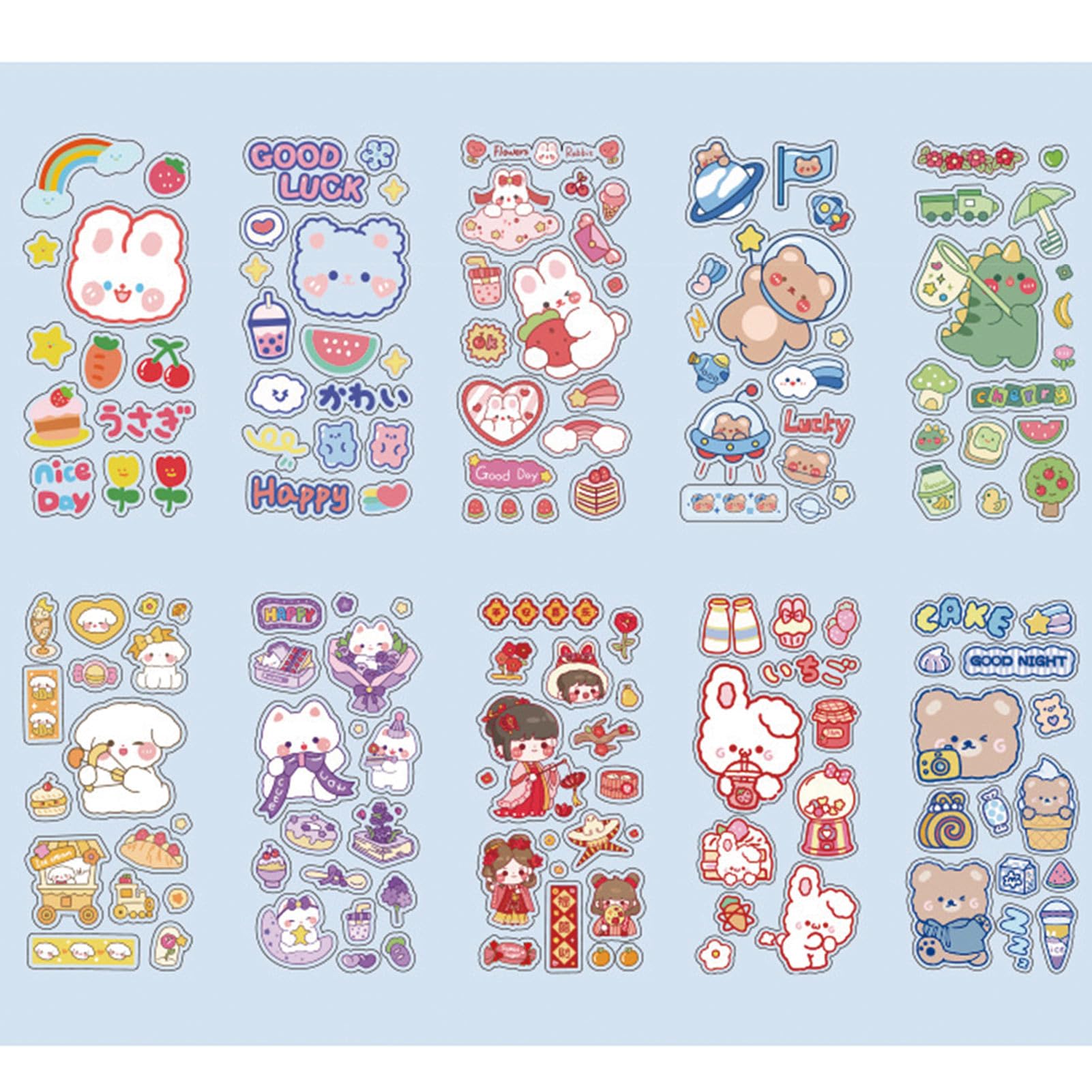 20 Sheets Cute Kawaii Cartoon Stickers for Kids - Waterproof Animal Stickers for DIY Crafts, Scrapbooking, Journals & School Projects - Fun Decorative Adhesive Stickers for Girls & Boys (20 Sheets)