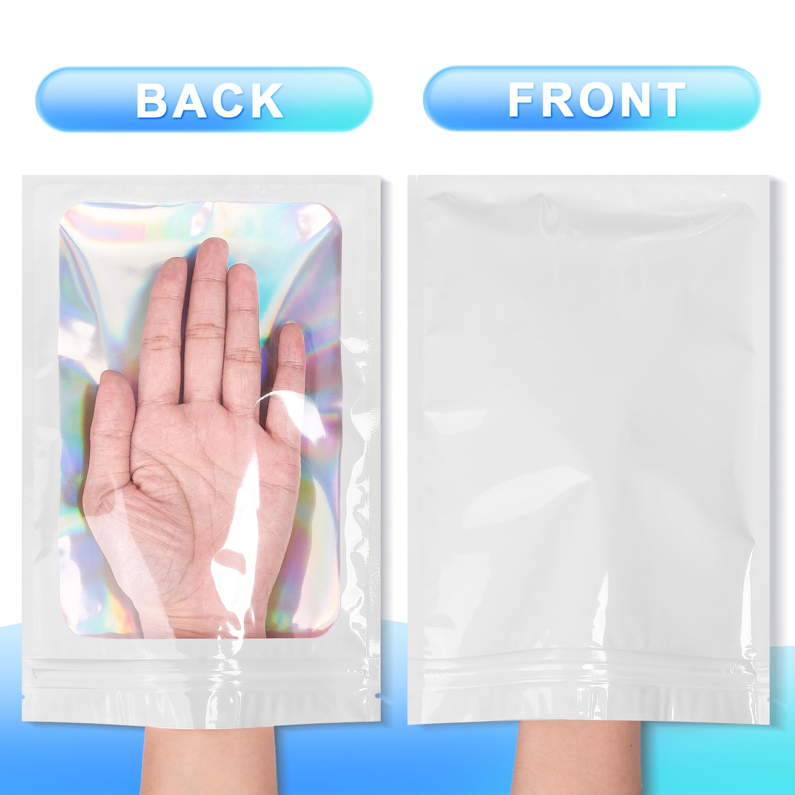100 Smell Proof Mylar Bags - Resealable Holographic Pouch with Clear Window for Food Storage, Eyelash, Jewelry & Electronics | Airtight Packaging for Freshness & Odor Control (White, 2.8 x 4 Inches) - Perfect for Home, Travel & Retail Display