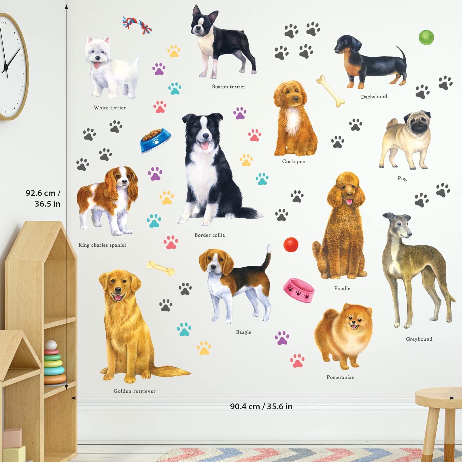 DECOWALL DS8-8045 Realistic 3D Dog Wall Stickers - Removable Peel & Stick Pet Animal Decals for Nursery, Kids Room Decor - Cute Puppy Prints Vinyl Poster (Perfect for Baby Boy/Girl Bedroom, Paw Patrol Theme, Pet Lover Home Decor)