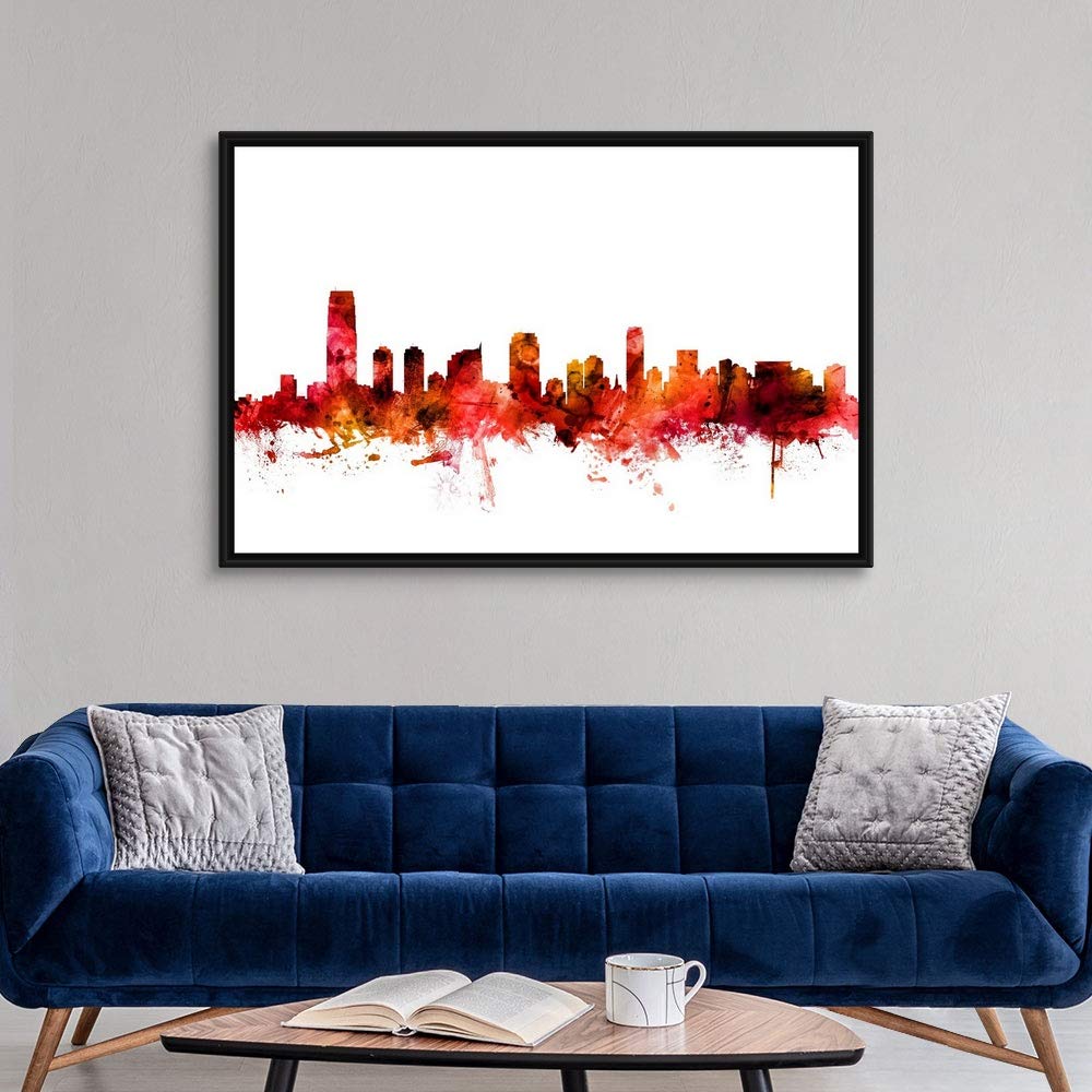 Jersey City New Jersey Skyline Black Float Frame Canvas Wall Art - Modern Home Decor for Living Room, Office & Bedroom