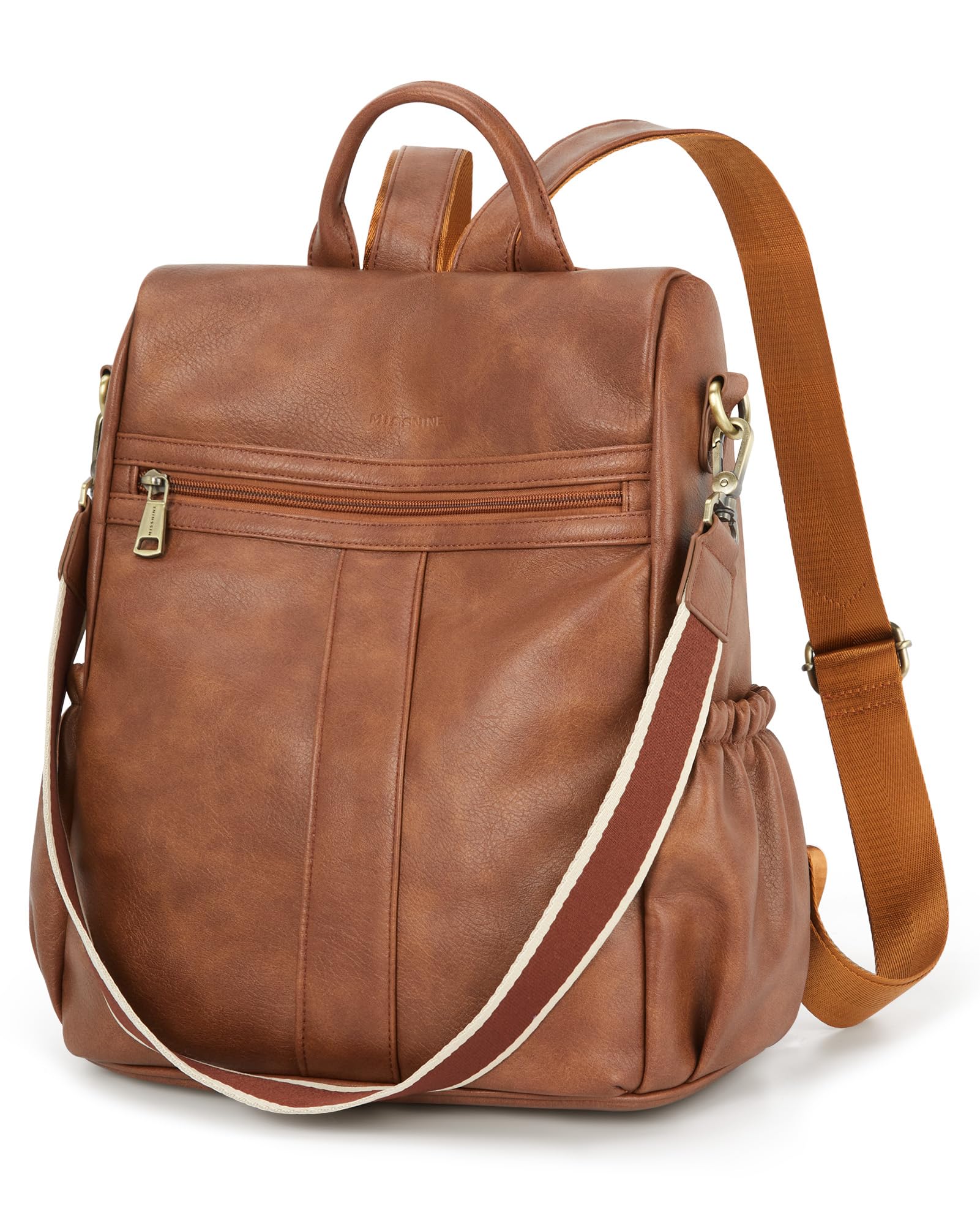 Missnine Women's PU Leather Anti-Theft Backpack Purse - Convertible Shoulder Bag & Satchel for Travel, Work & Daily Use - Stylish Brown Handbag for Commuting, Business Trips & College Campus Life