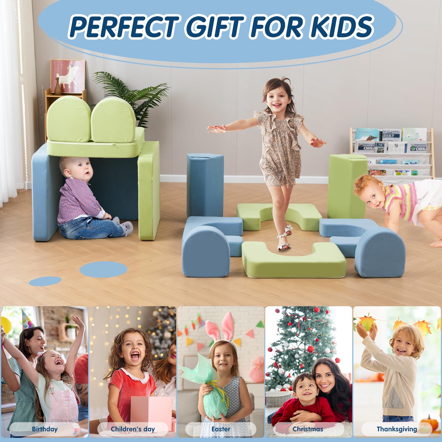 Modular Kids Play Couch - 1000+ Building Options, Super Comfy Convertible Sofa for Playroom & Nursery, Perfect Gift for Toddlers & Children - Great for Playtime, Reading Nook & Nap Time