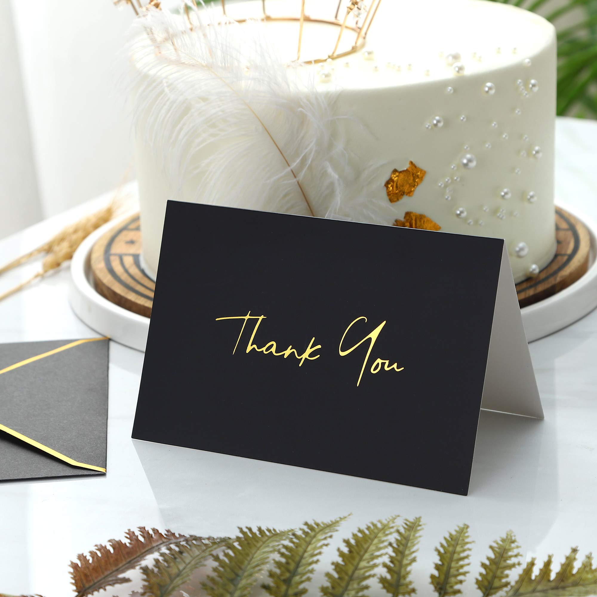 Premium Heavy Duty Thank You Cards with Envelopes - 36 Pack Gold Foil Thank You Notes 4x6 Inch for Baby Shower, Wedding, Graduation, Funeral & Bridal Shower - Elegant Night Black Design - Perfect for Small Business Appreciation & Special Occasions